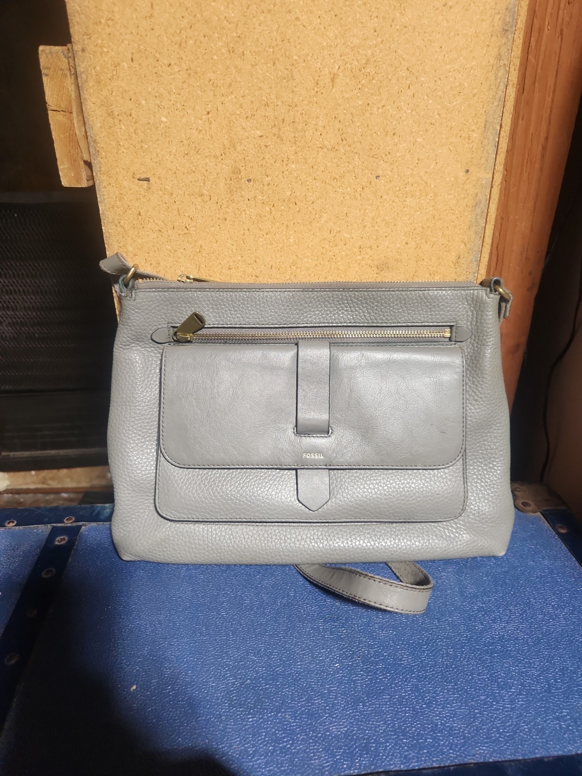Fossil Kinley Leather Crossbody Handbag Gray Pebble Leather Purse