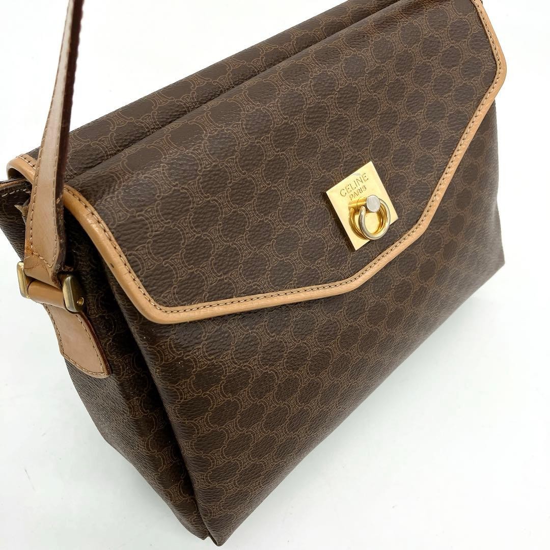 [CELINE] Shoulder Bag Macadam Print Gold Hardware Dark Brown Used Authentic