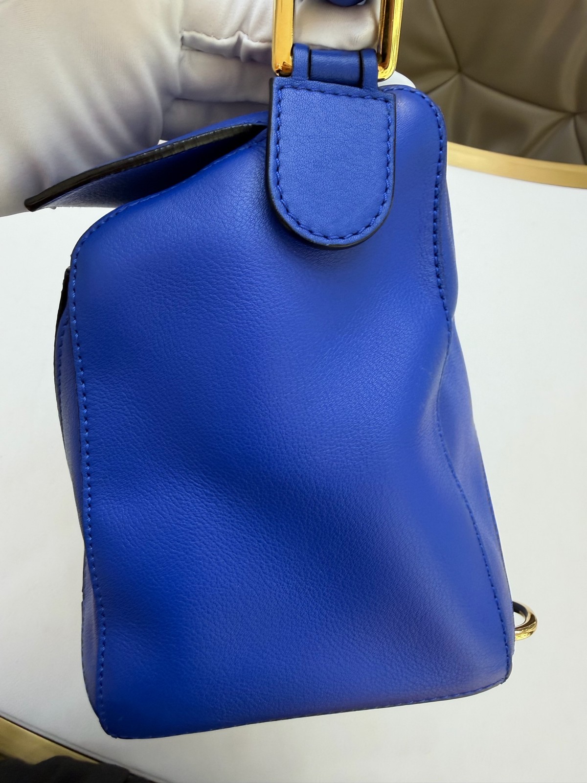Loewe Puzzle Medium Bright Blue Smooth Calfskin Leather Crossbody Handbag Duty P