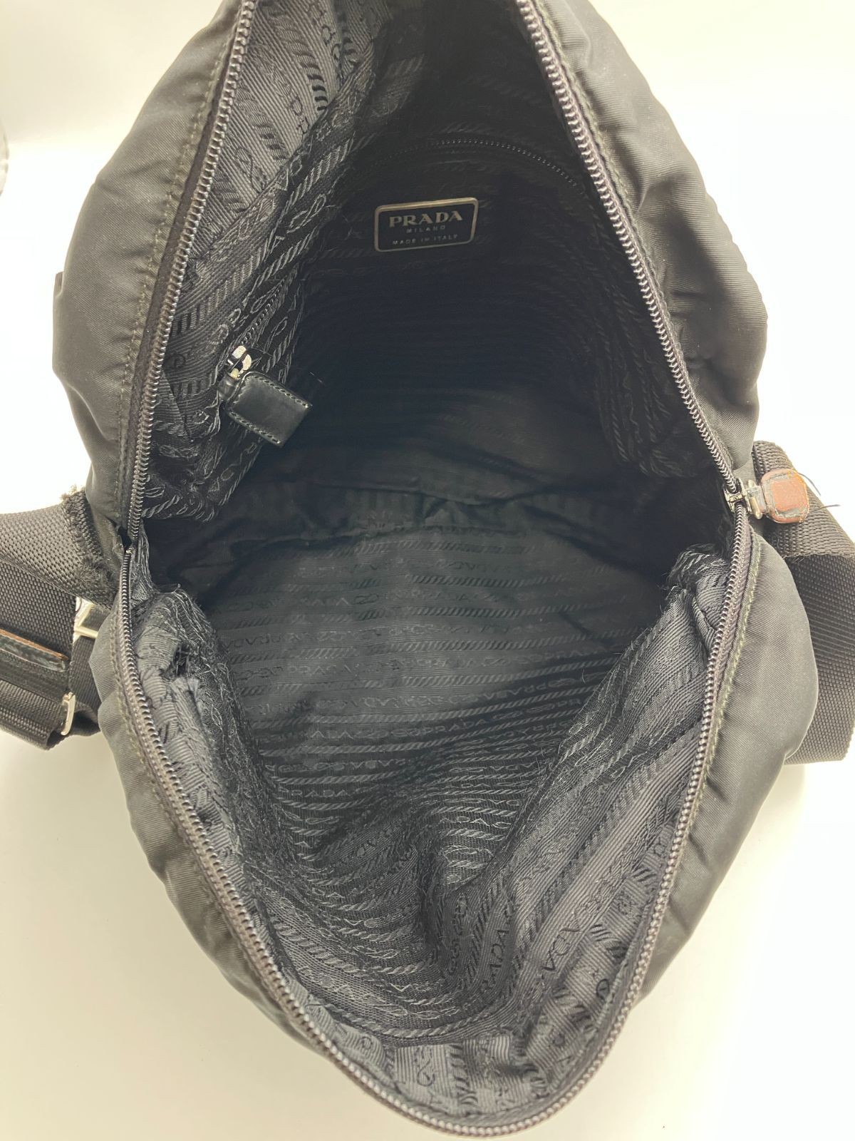 Authentic PRADA Black Nylon Triangle Logo Crossbody Bag, Size 28.5cm x 30.5cm, S