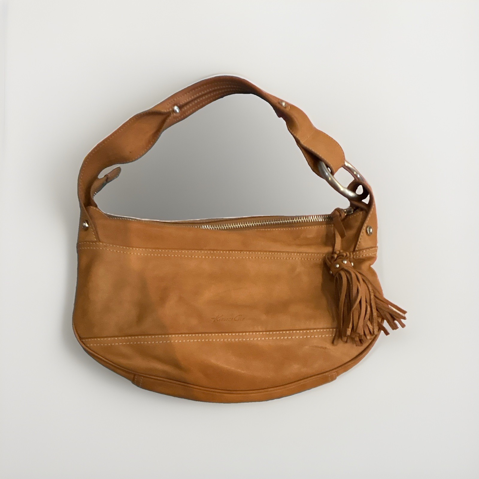 Kenneth Cole New York Brown Shoulder Bag Zip Closure Silver Hardware Tassel
