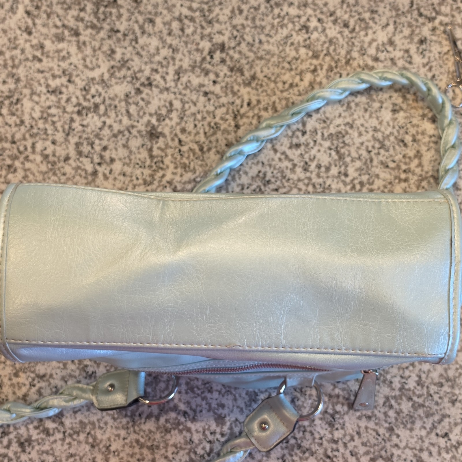 Resetting Aqua Blue Green Faux Leather Shoulder Bag Purse With Braided Straps