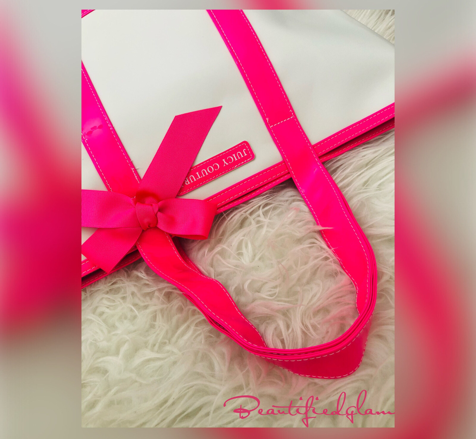 Juicy Couture Tote Bag in Hot Pink Trim Bottom with Pink Bow, Brand New