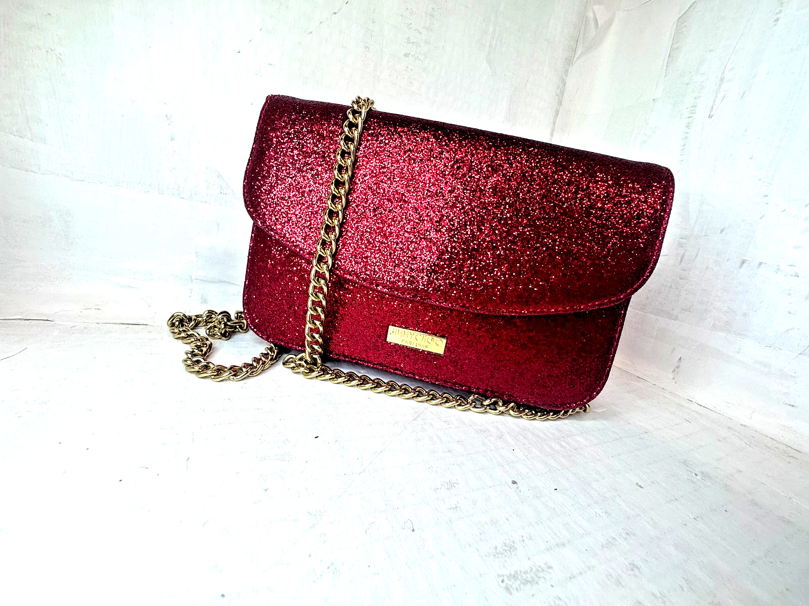 Jimmy Choo Parfums Luxury Glitter Clutch Crossbody Evening Bag Purse