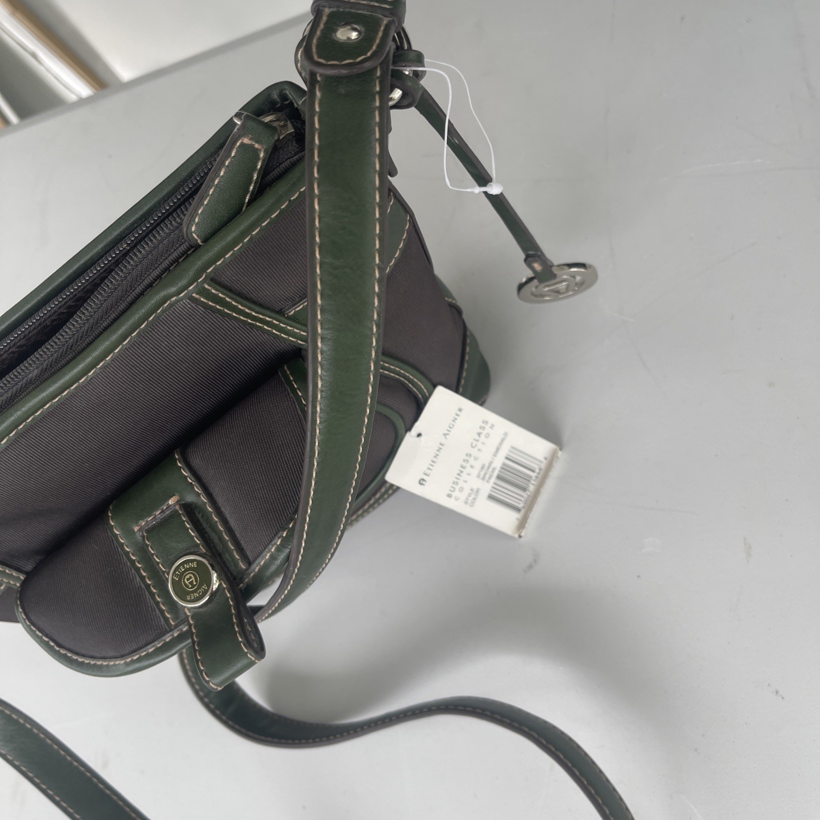 Etienne Aigner Women’s Shoulder Bag Green Brown Medium Leather Business Classic
