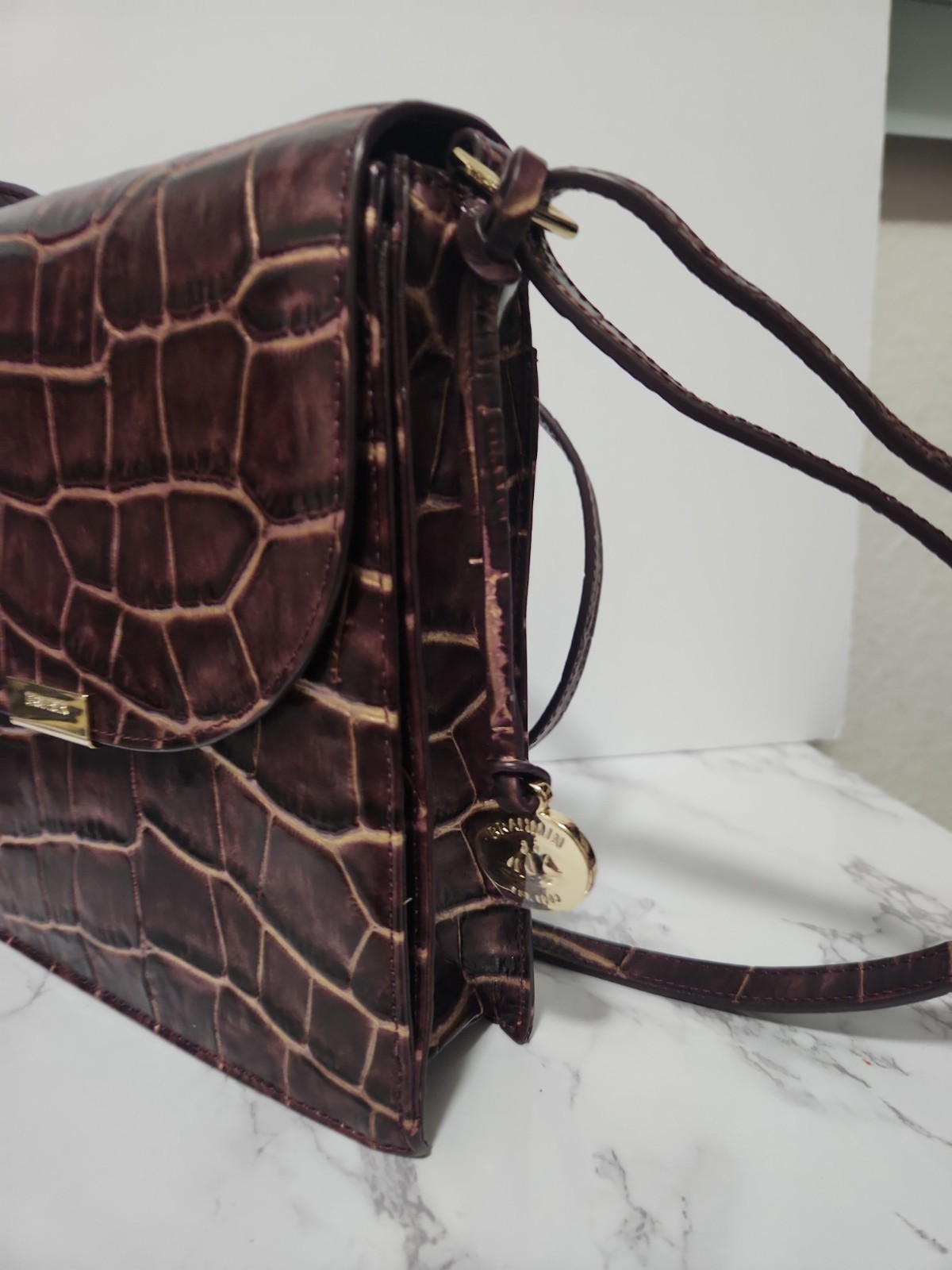 Brahmin Kimmie Crossbody Port Volition Plum Leather Bag w/ Built-in Wallet