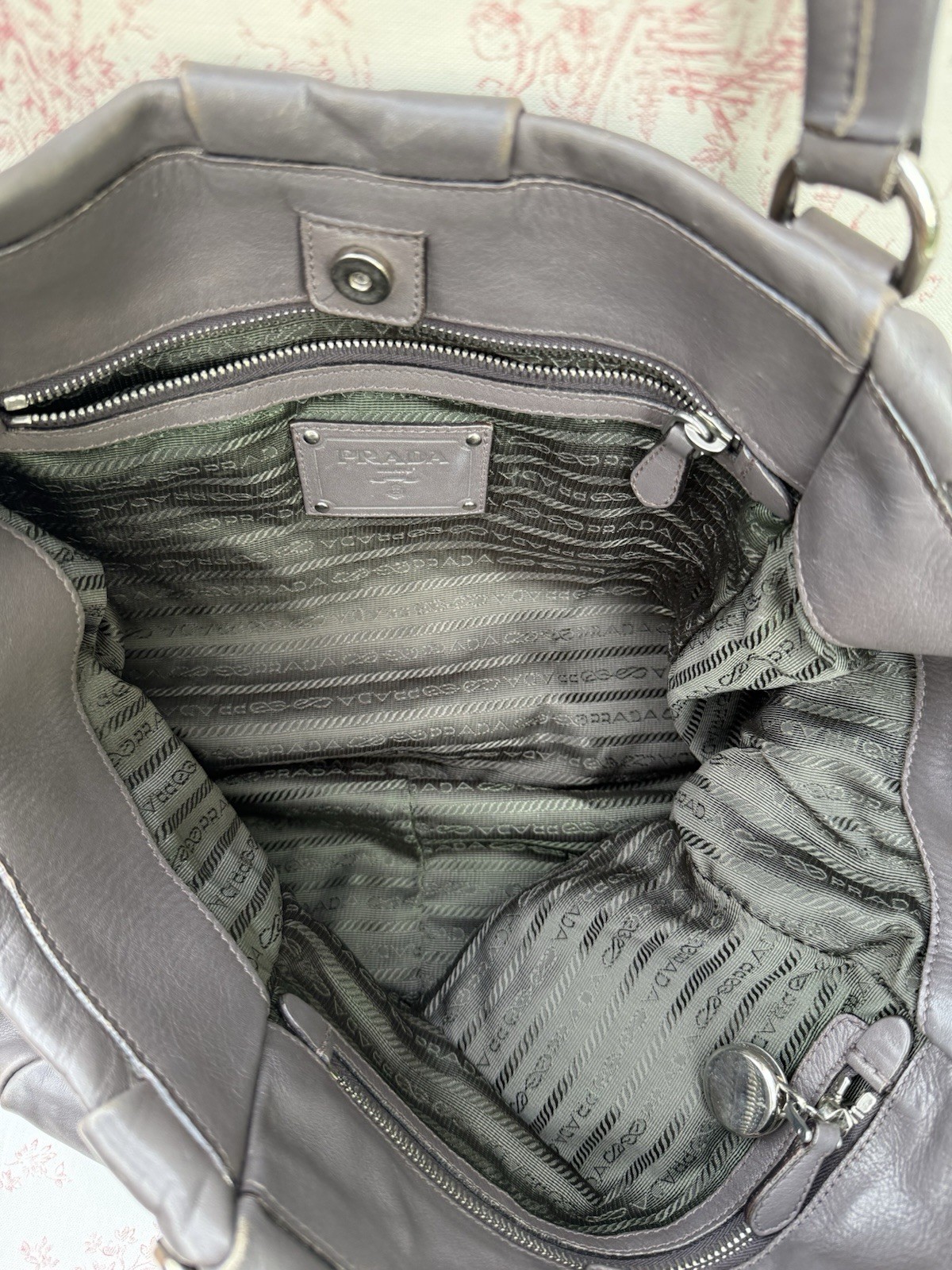 Prada Grey Pleated Leather Tote