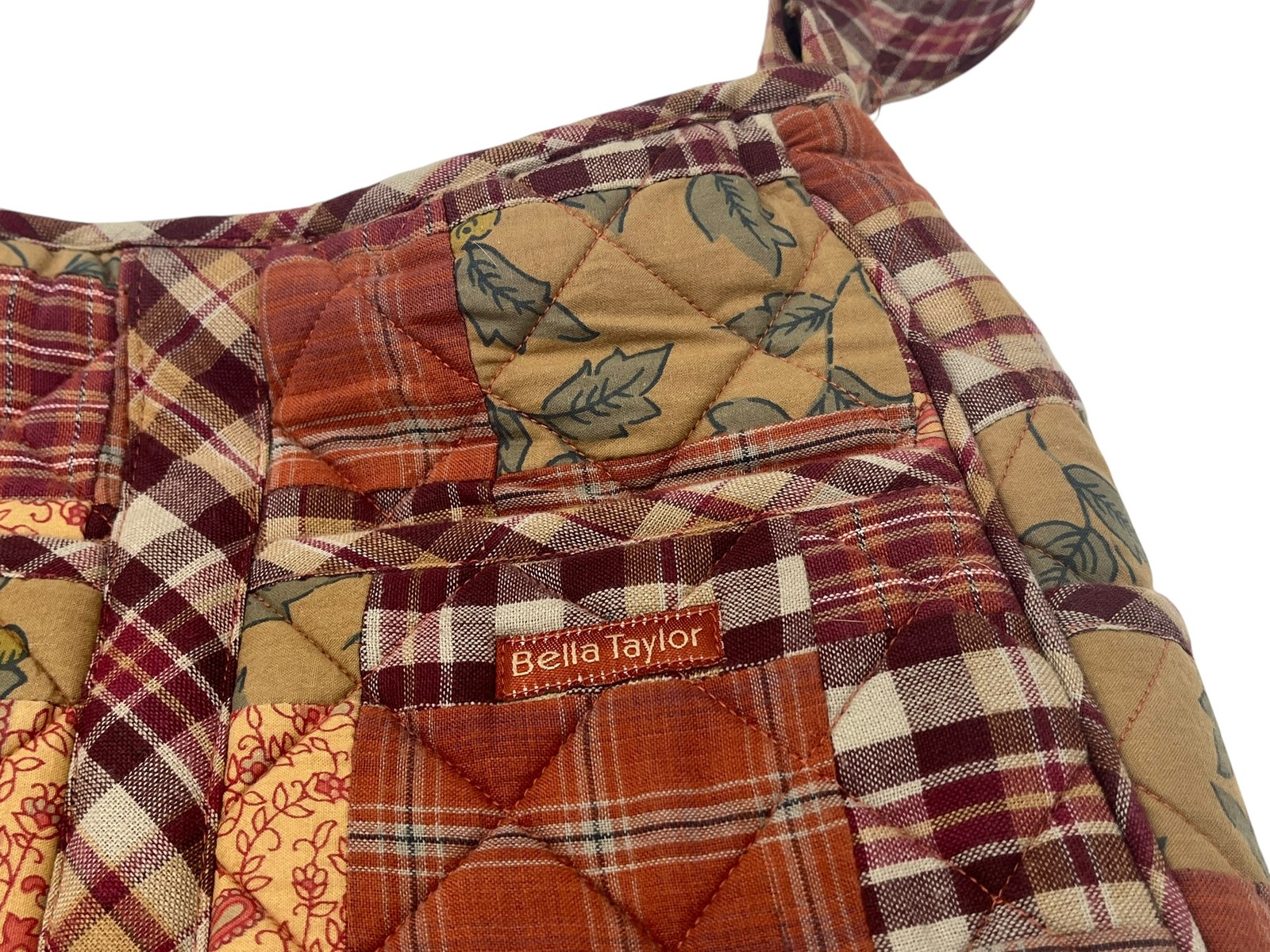 Bella Taylor Quilted Patchwork Tote Bag Burgundy Plaid Country Farmhouse Purse