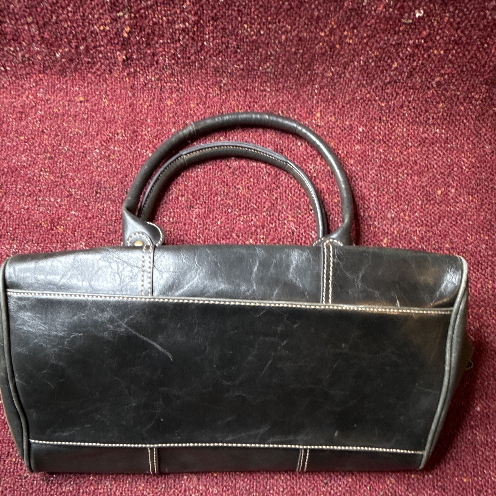 Women’s Black Satchel Top Handle Bag Zip Turn Lock Double Handles Brass HW