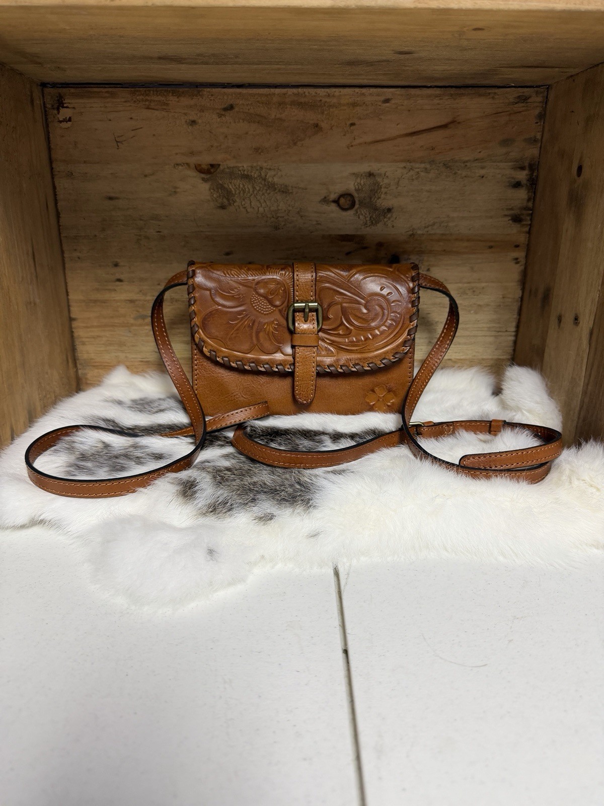 Patricia Nash ( Small) Brown Tooled Leather Crossbody Bag