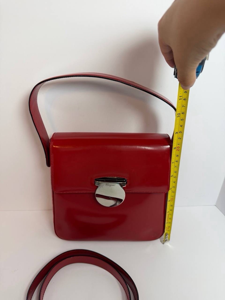 Salvatore Ferragamo Vala Gancini Clasp Red Patent Leather HandBag