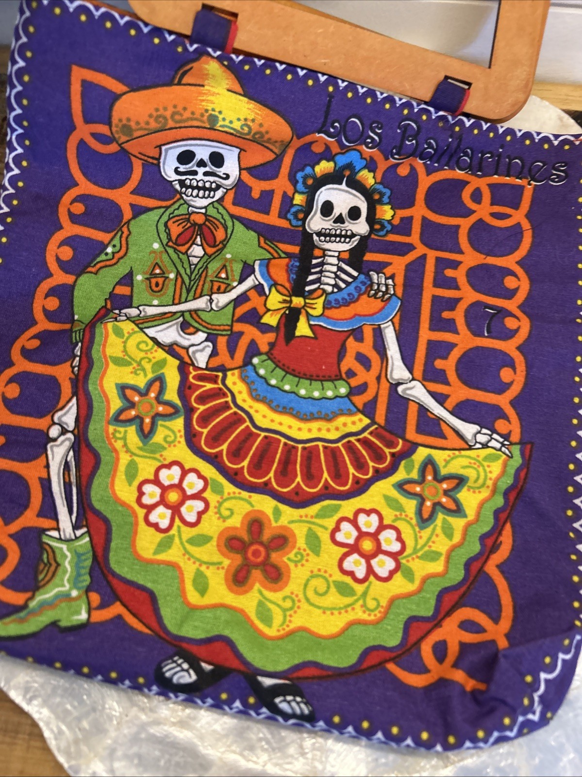 Isla Mujeres Mexico Dia de los Muertos Day of the Dead Tote Purse Fabric/Wood