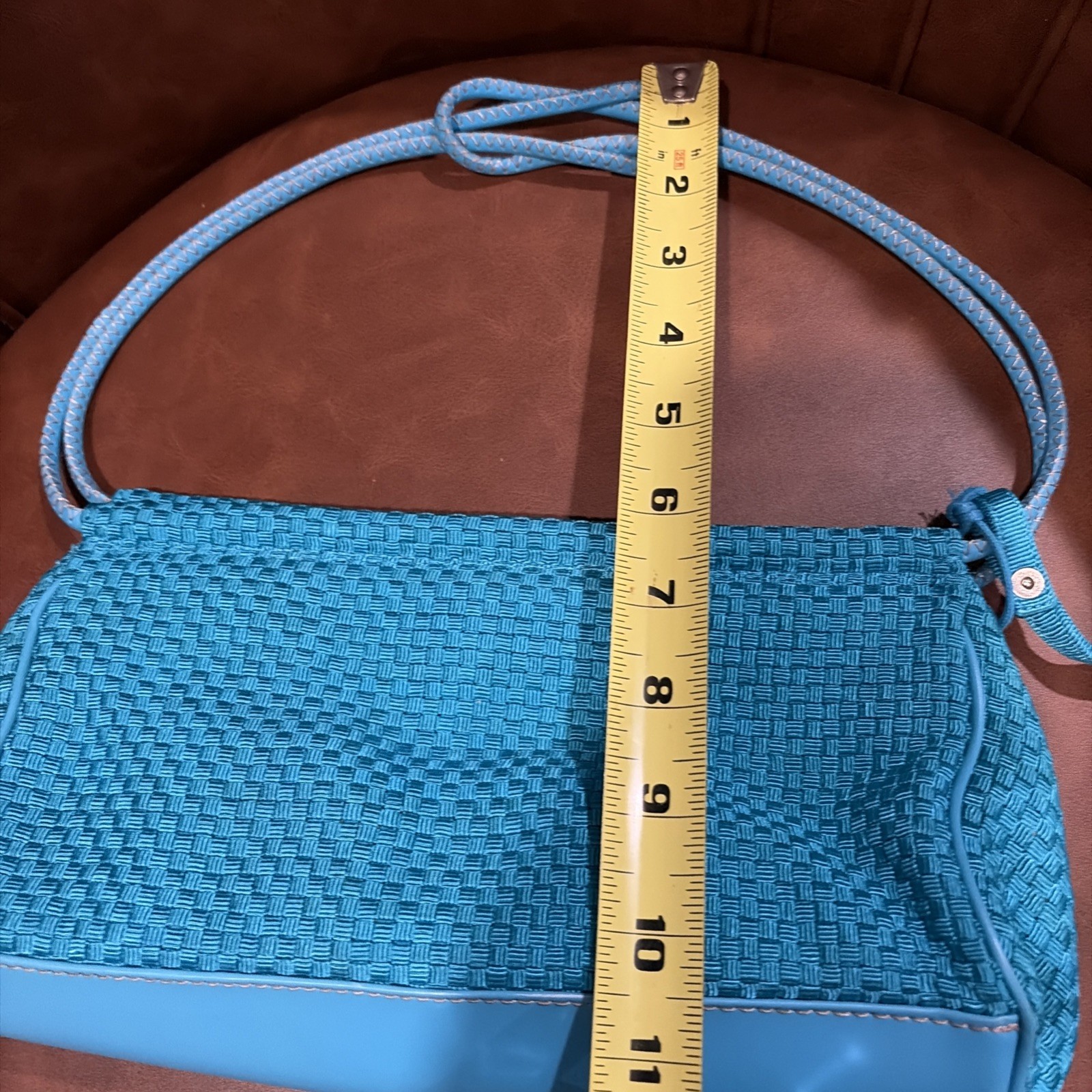 The Sak Mini Shoulder Bag woven w vegan leather trim turquoise heart