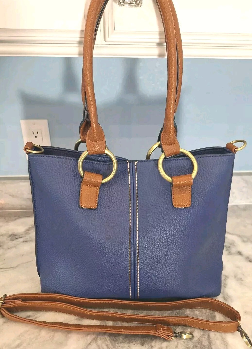 Clearance BLUE Adj Crossbody Shoulder Handbag Brass Decore Go Anywhere New