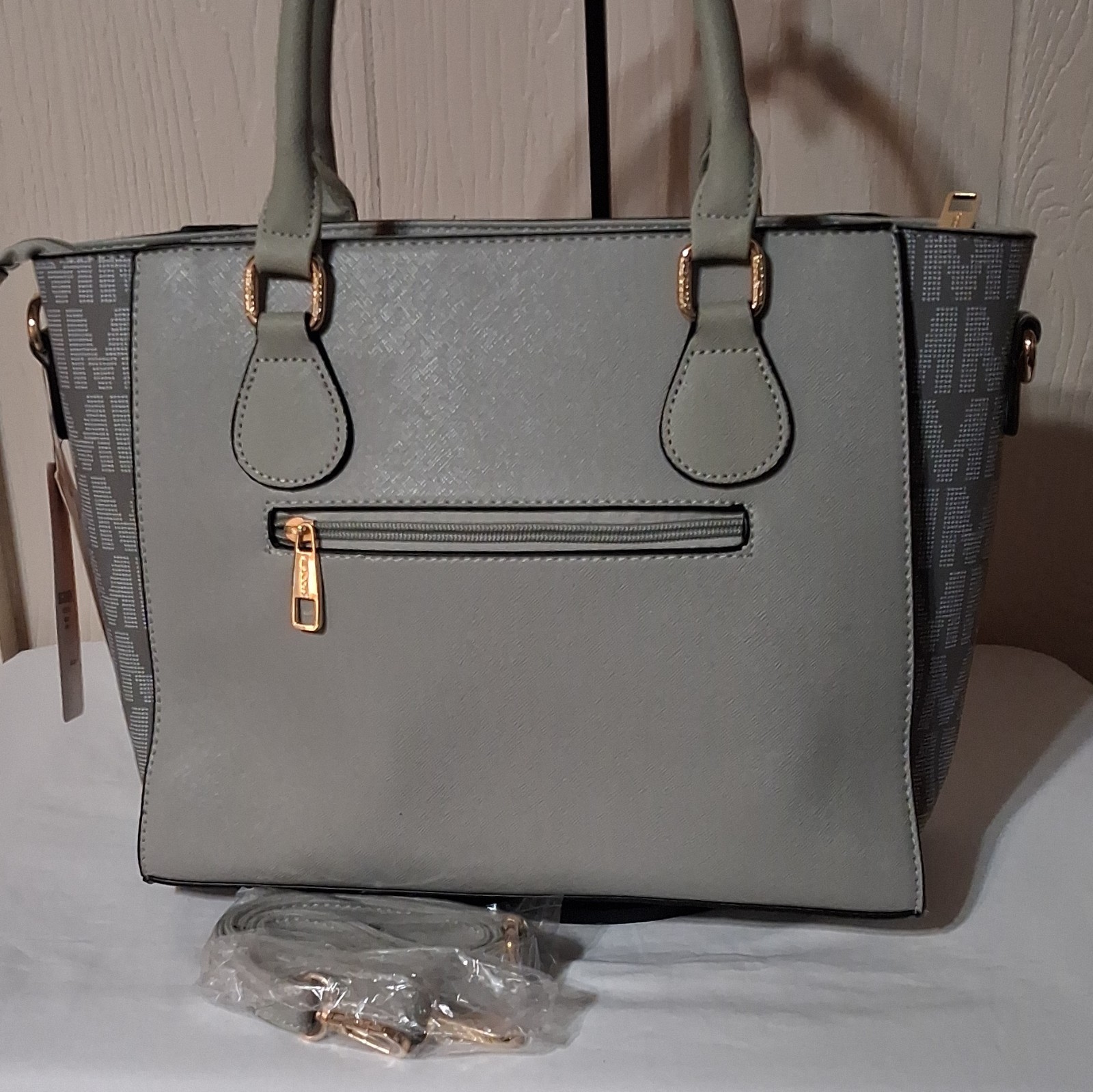 Secosana Gray Logo Satchel Top Handle Zip Detach Adjust Strap Gold Keychain