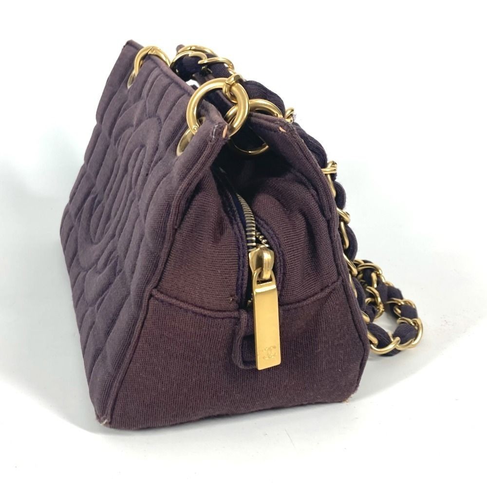 Chanel CC Logo Chocolate Bar Double Chain Shoulder Bag Purple Jersey Authentic