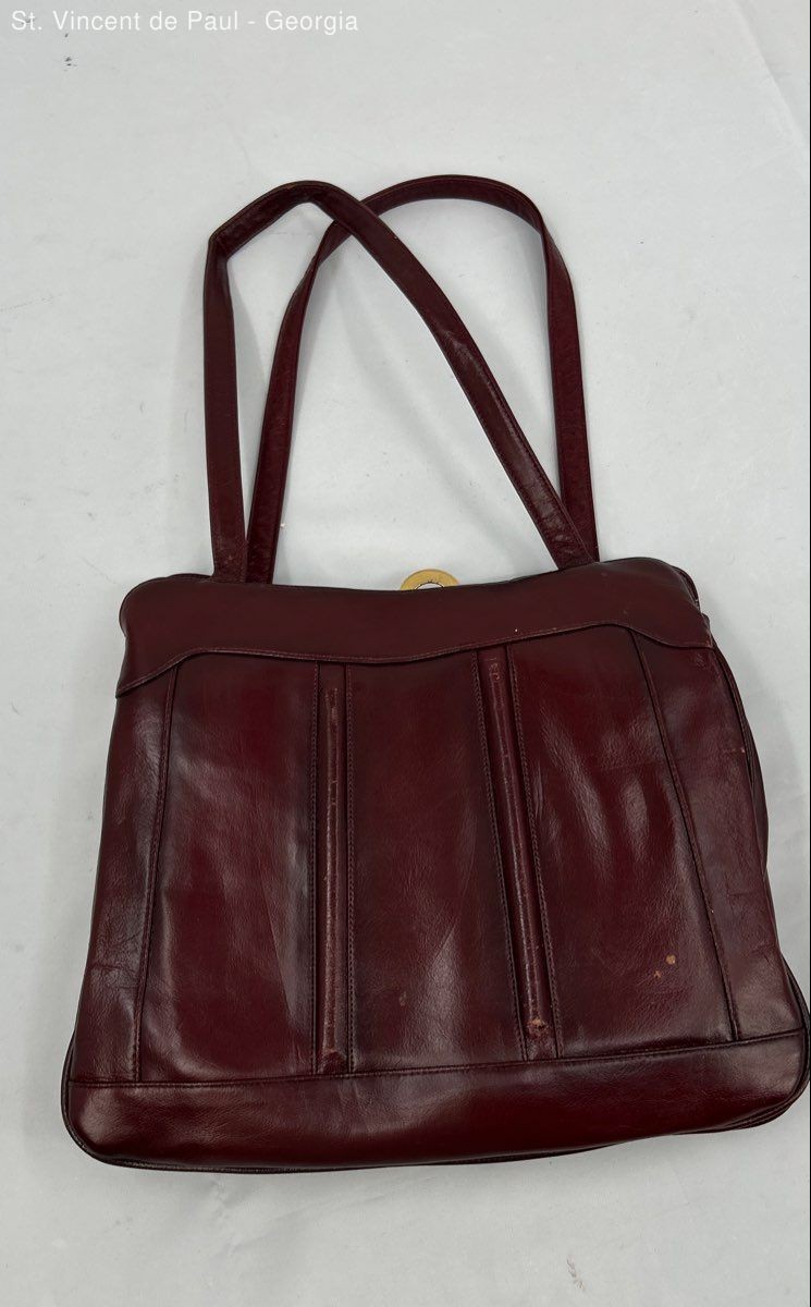 Vintage Lou Taylor Red Leather Pop Up Hinged Mirror Purse Handbag Made in Italy