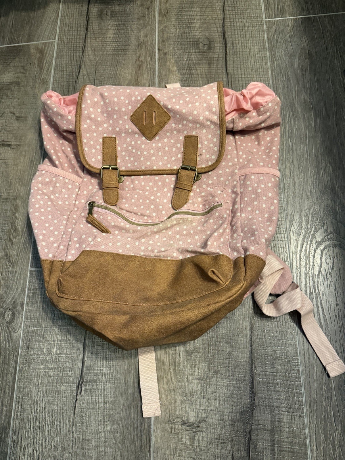 Trailmaking Pink And White Polka Dot Canvas Bag With Faux Leather Base