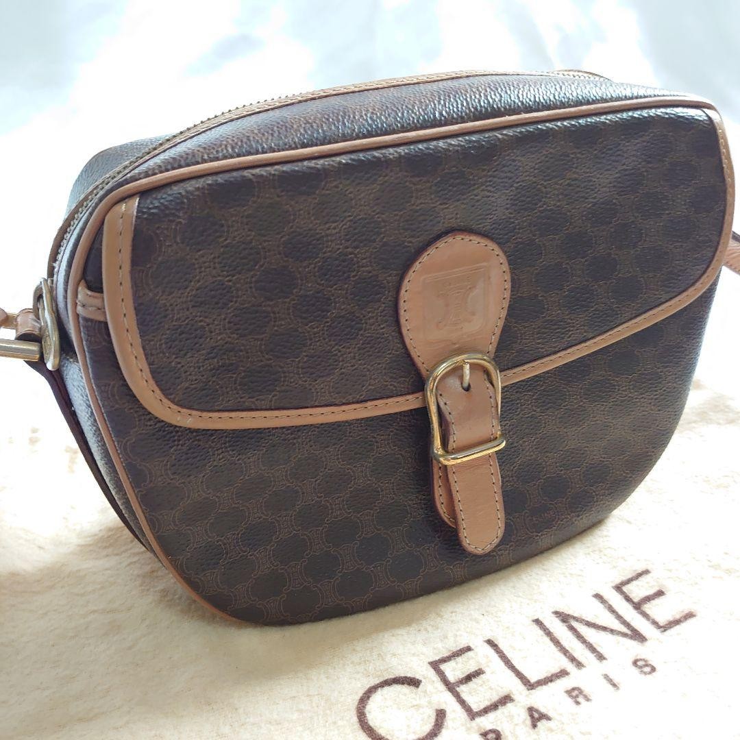 Vintage CELINE Small Leather Shoulder Bag Crossbody 23x18x8cm Auth From Japan