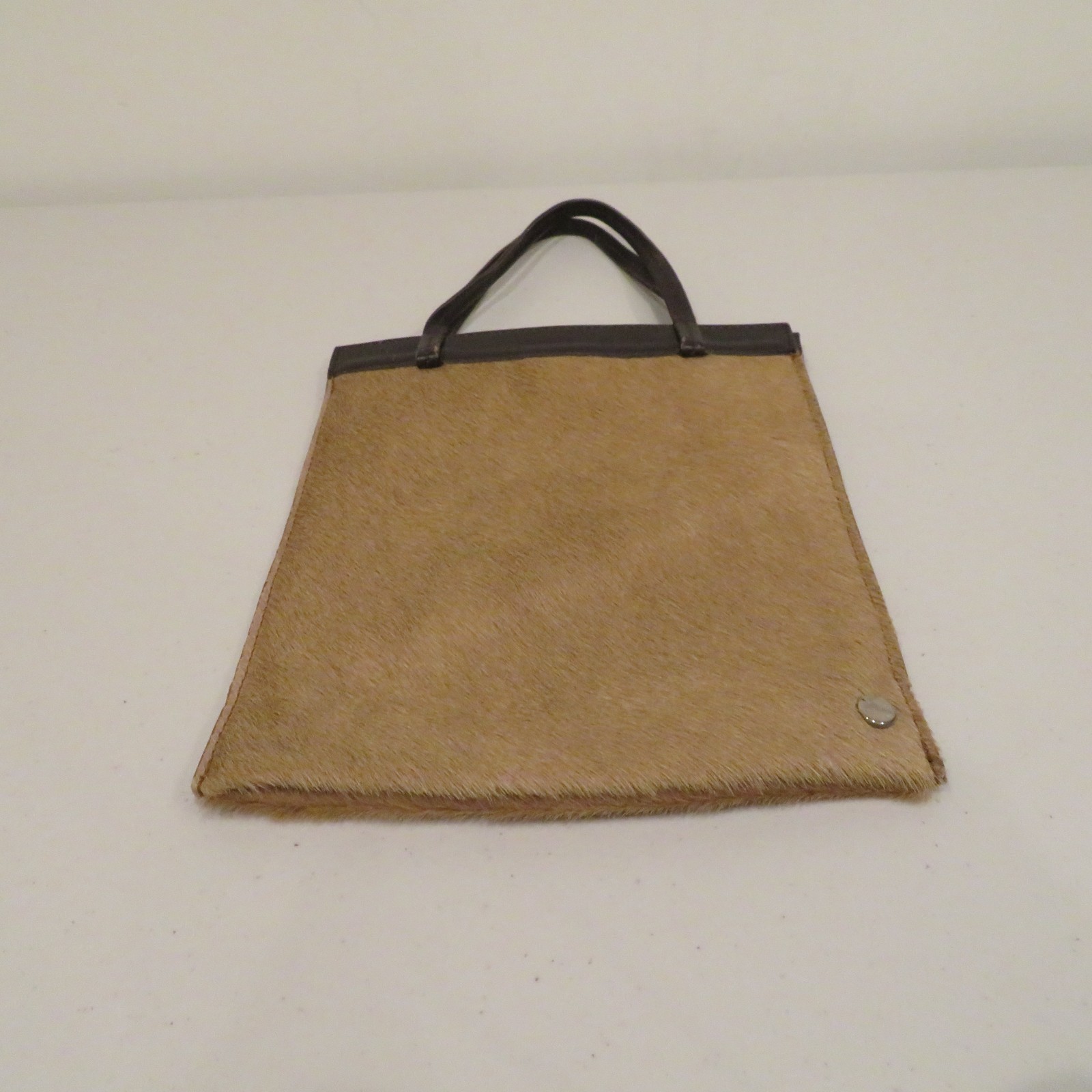 Bill Amberg Small Brown Hair‑On Leather Envelope Bag Top Handles Snap Closure