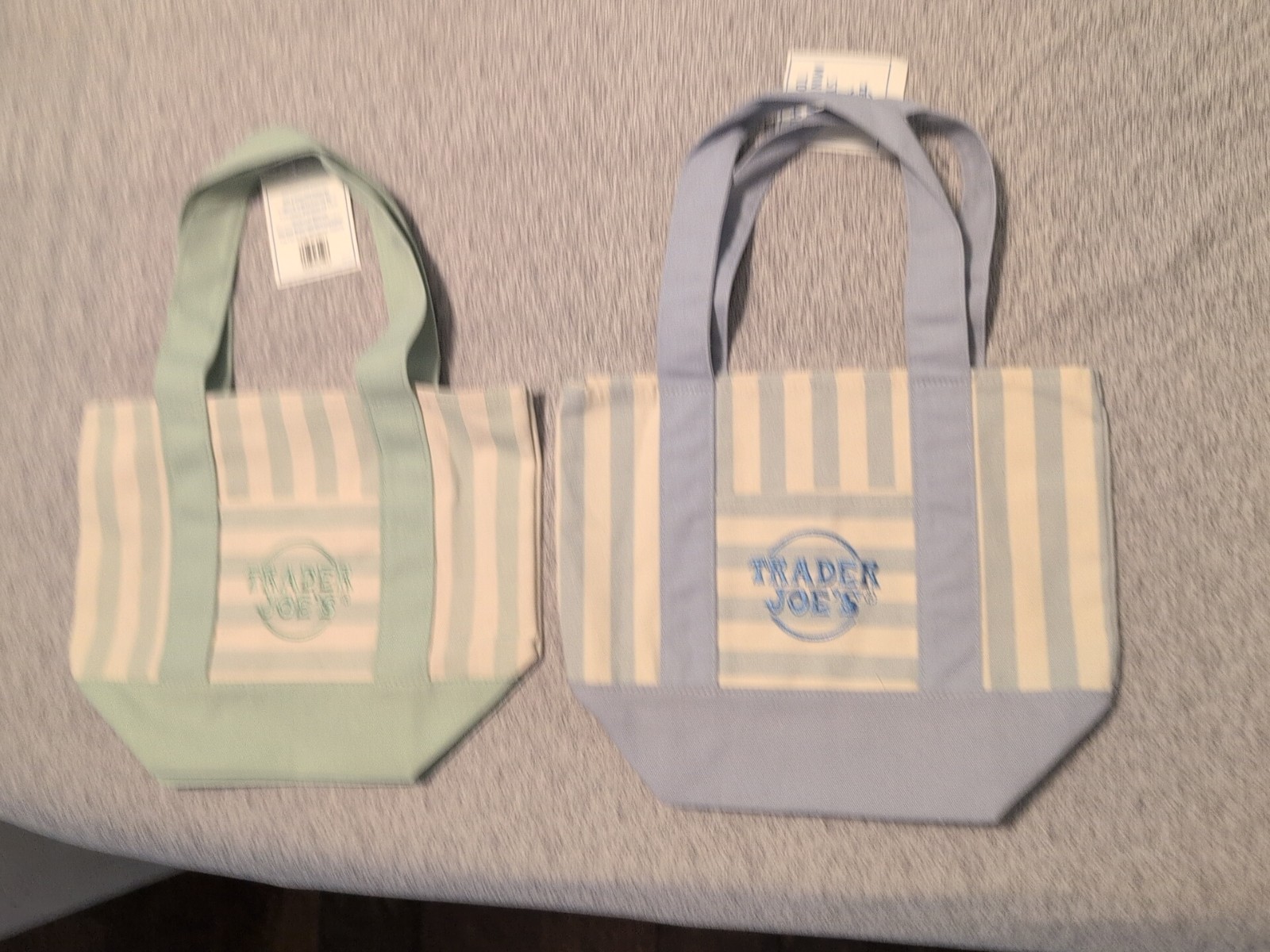 NEW Trader Joes Striped Mini Canvas Tote Bag |Green – Blue| Set of 2