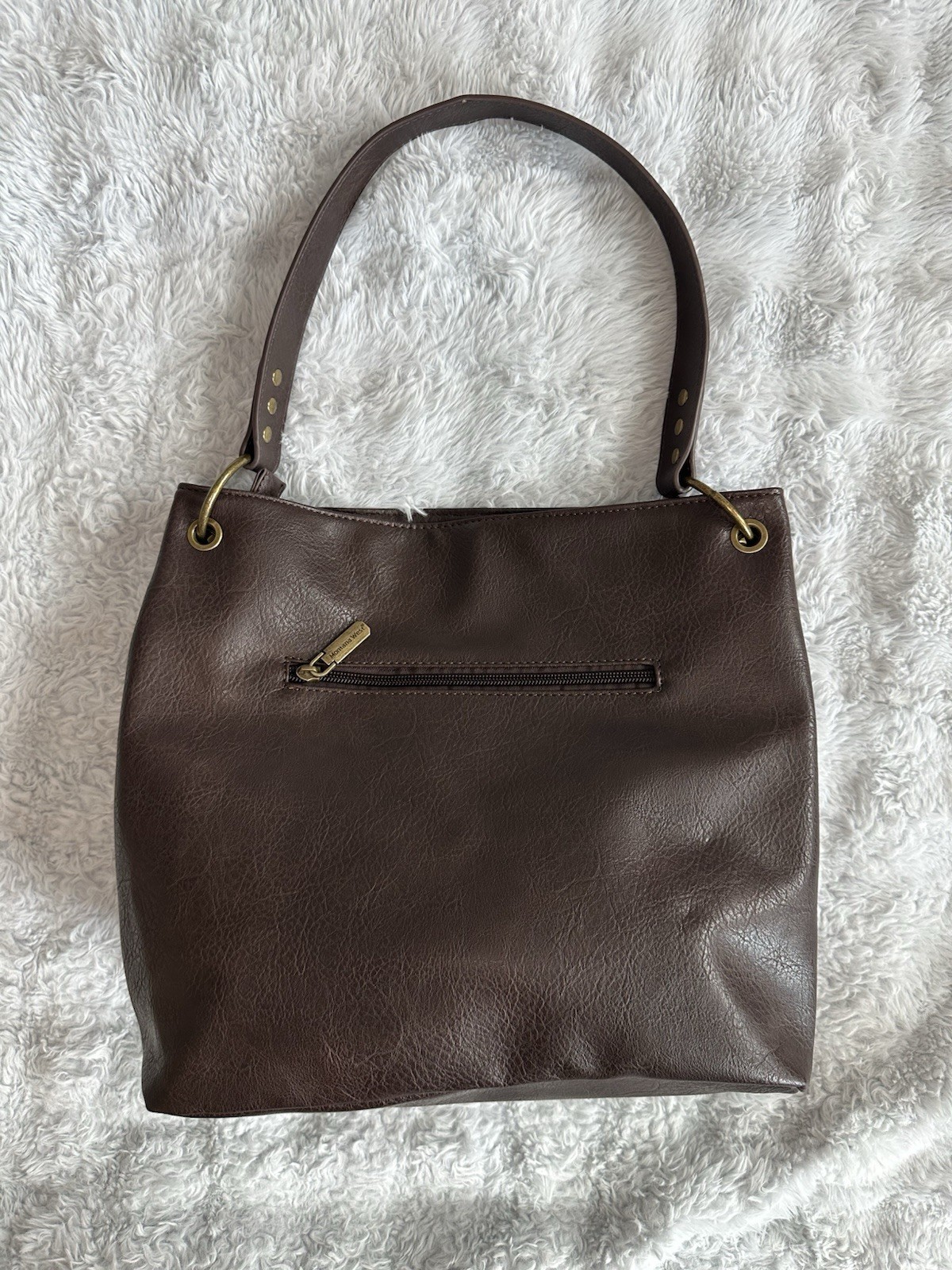 Montana West Brown Shoulder Bag, Zip Closure, Gold Hardware, Inner/Outer Pockets