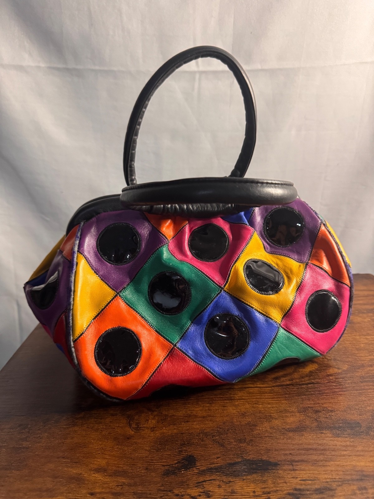 Vintage Avante USA Colorblock Leather Patchwork Handbag Purse Art Deco
