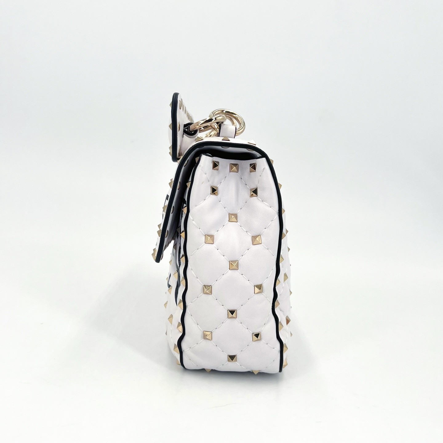 Valentino Rockstud Spike White Leather Gold HW Shoulder Bag Duty Paid