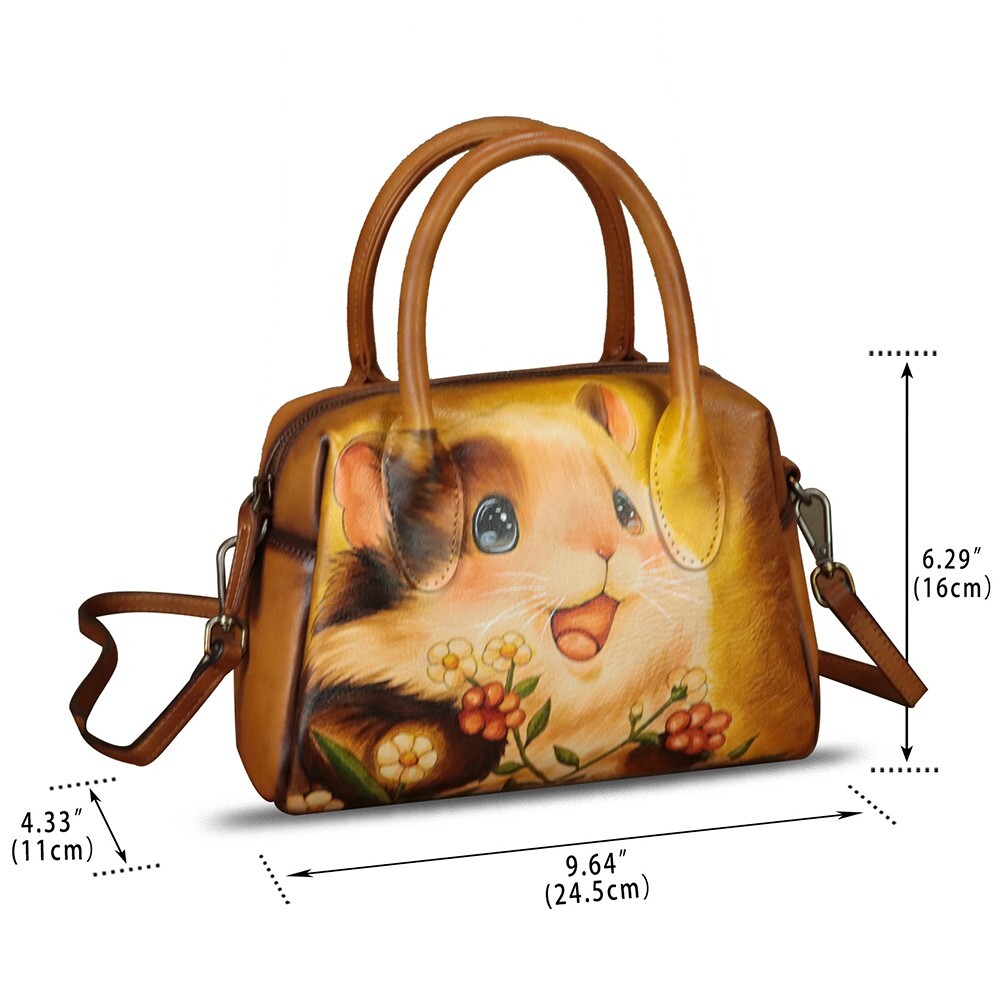 Hand Painted Genuine Leather Small Purses Handbag Women Crossbody Shoulder Bag