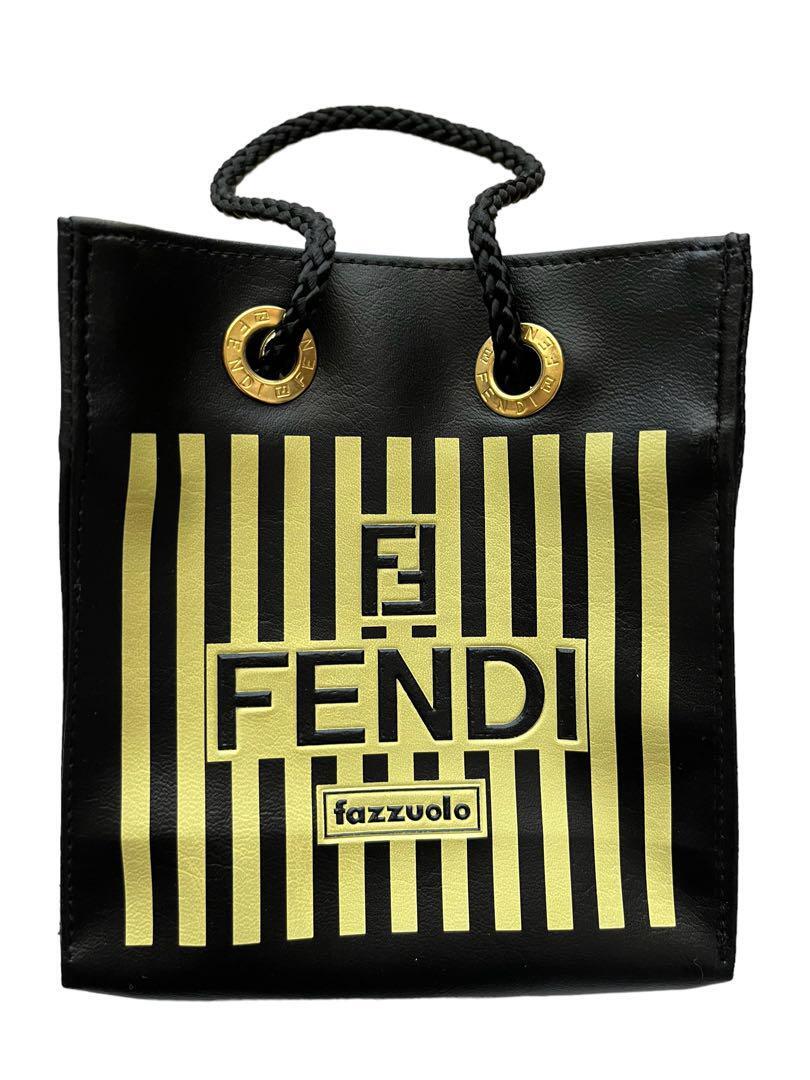 FENDI Fazzuolo Mini Hand Pouch Bag Black Pequin H13.5cm x W12.5cm x D5.5cm W/Box