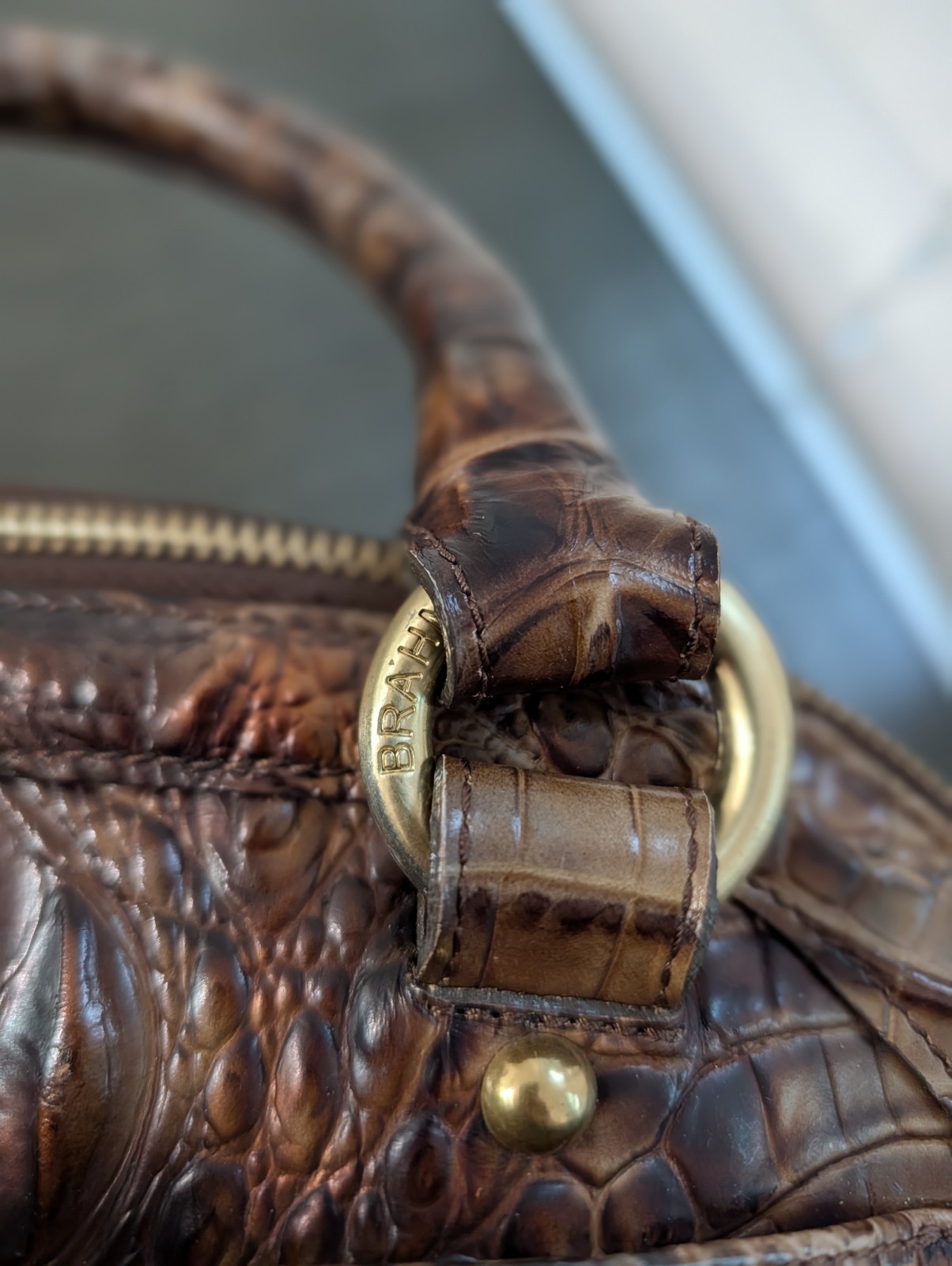 Brahmin Louise Rose Pecan Croc Satchel Bag – With Crossbody Strap! FREE SHIP
