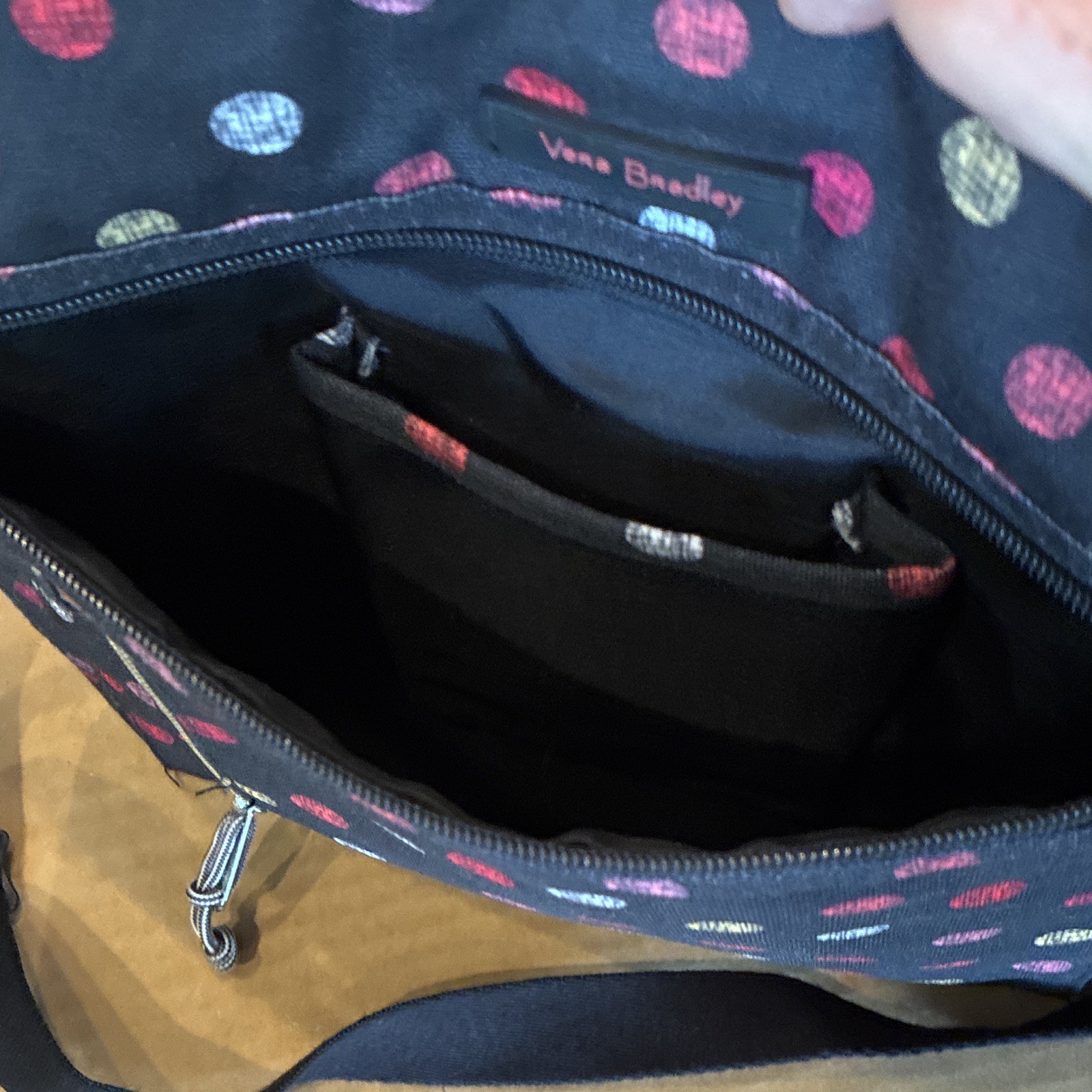 Vera Bradley Polka Dot Crossbody Bag Black Multicolor Zip, Adjustable Strap