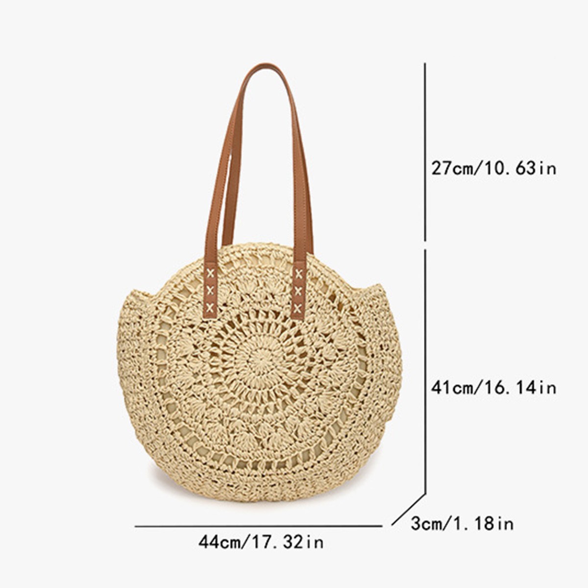 Summer Round Crochet Tote Bag Handmade Woven Beach Shoulder Bag for Vacation