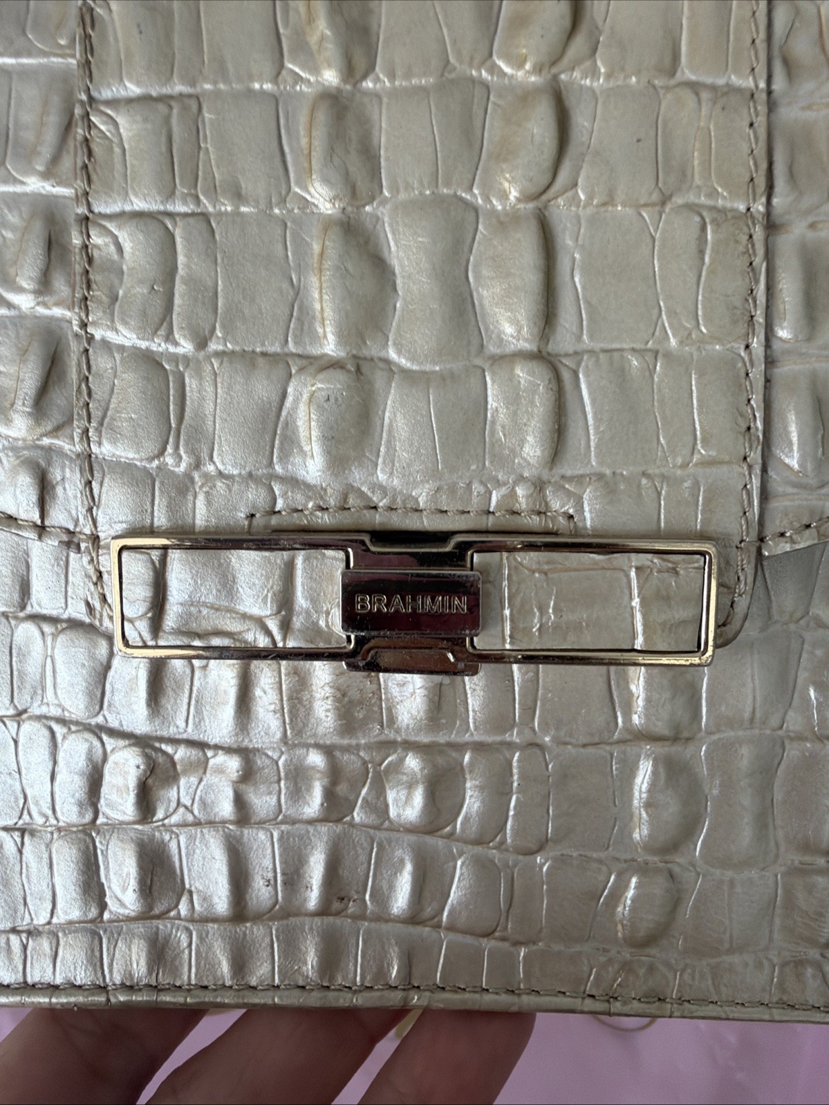 Y2K Vintage Brahmin Push Lock Satchel Metallic Subtle Golden Hue See Description