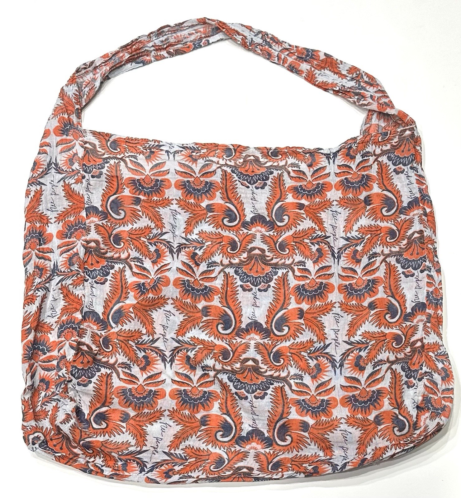 Free People Tote FP Bag Orange Floral Guaze Travel Shopping Boho Beach Vacation