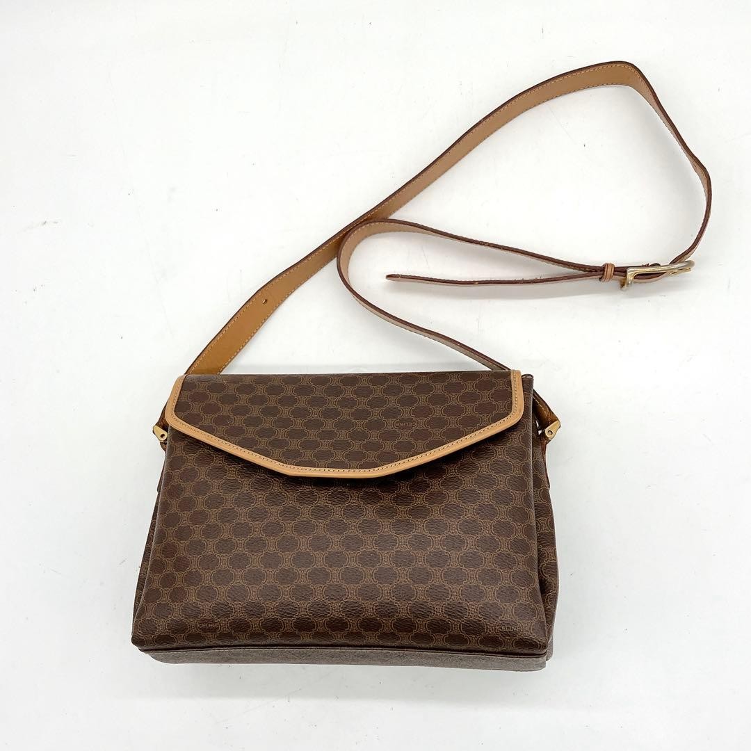 [CELINE] Shoulder Bag Macadam Print Gold Hardware Dark Brown Used Authentic