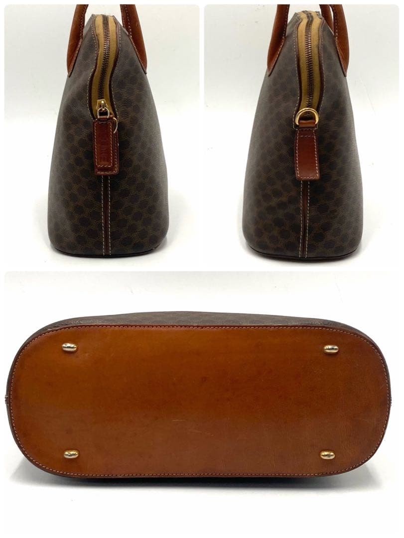 CELINE Macadam Pattern Hand Bag PVC Leather Dark Brown Classic Used From Japan