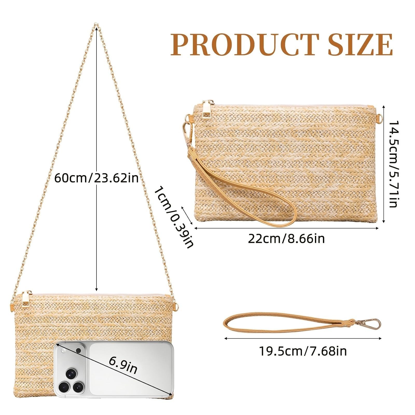 Larcenciel Straw Clutch Purse with Wrist Strap for Beach & Evening