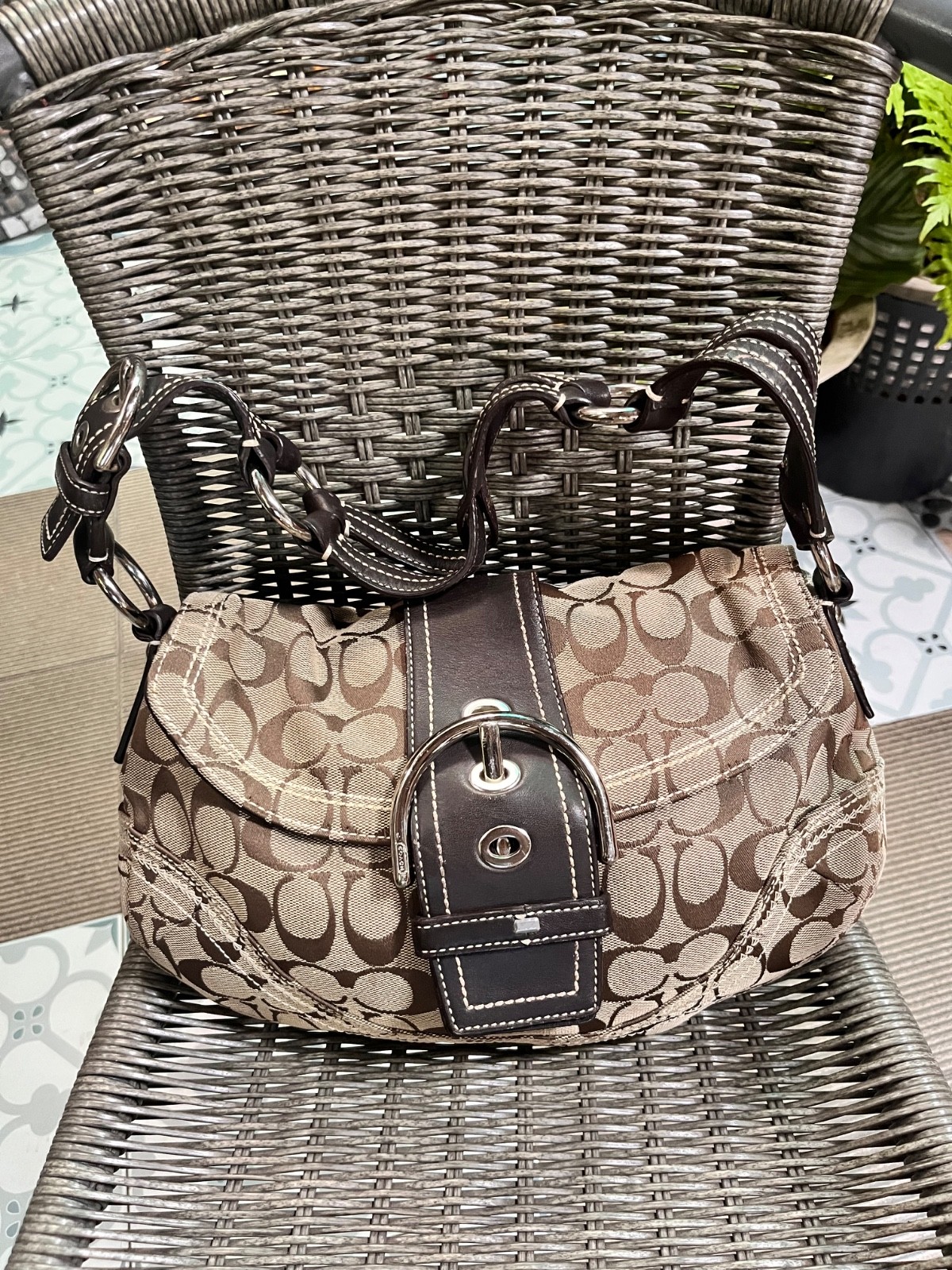 VINTAGE Y2K Coach Soho Signature Flap Buckle Brown 10603