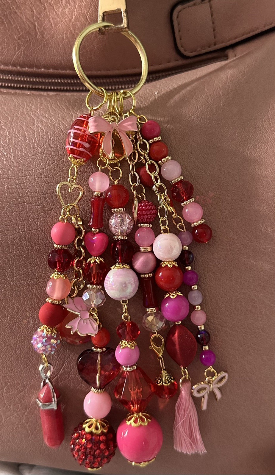 Chunky XL Artisan Handbag jewelry bag Charm purse Keychain Pink Red Gold OOAK