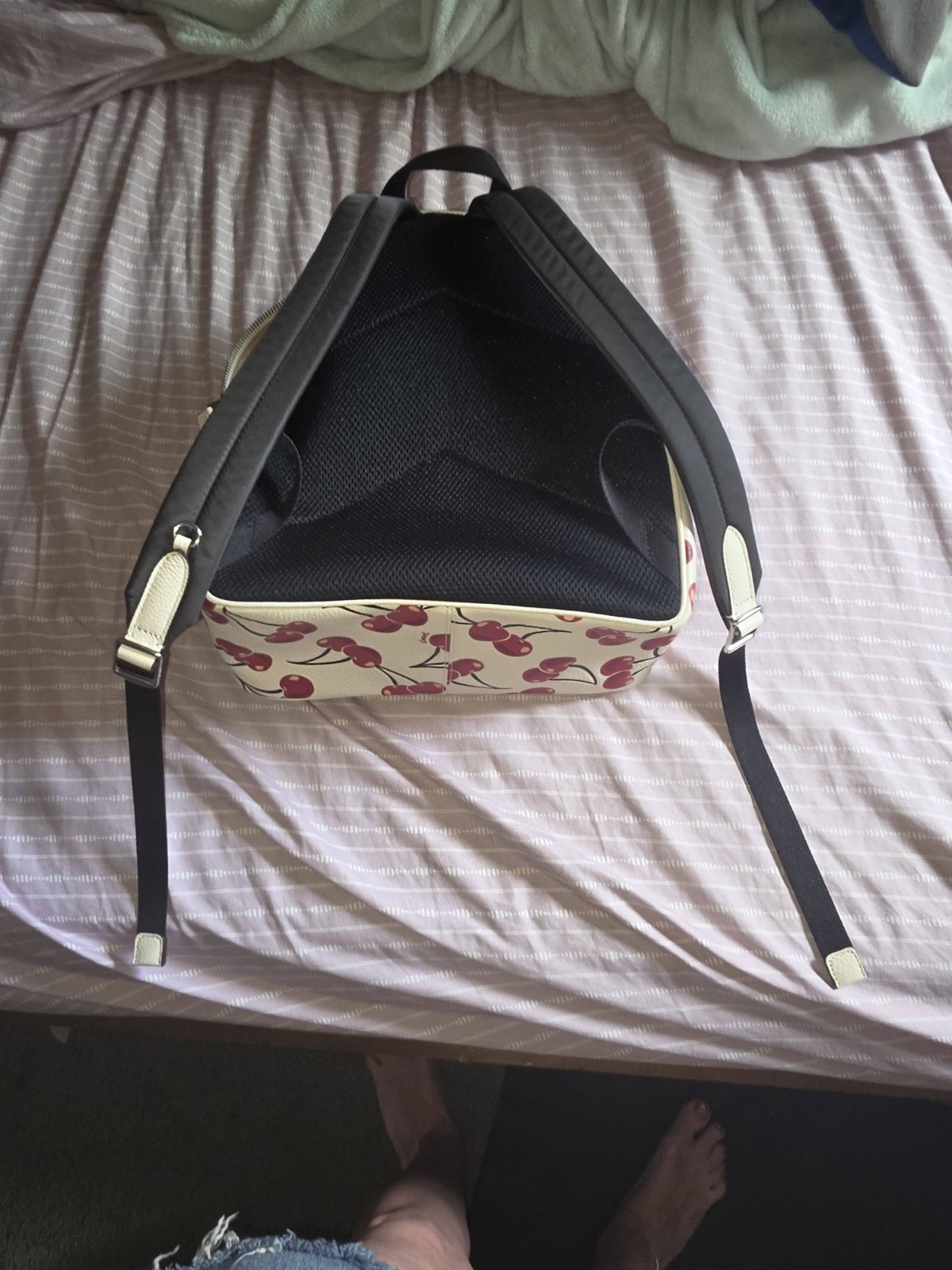 Coach Mini Cherry Print Backpack Zip Closure Silver Hardware Dust Bag Pockets