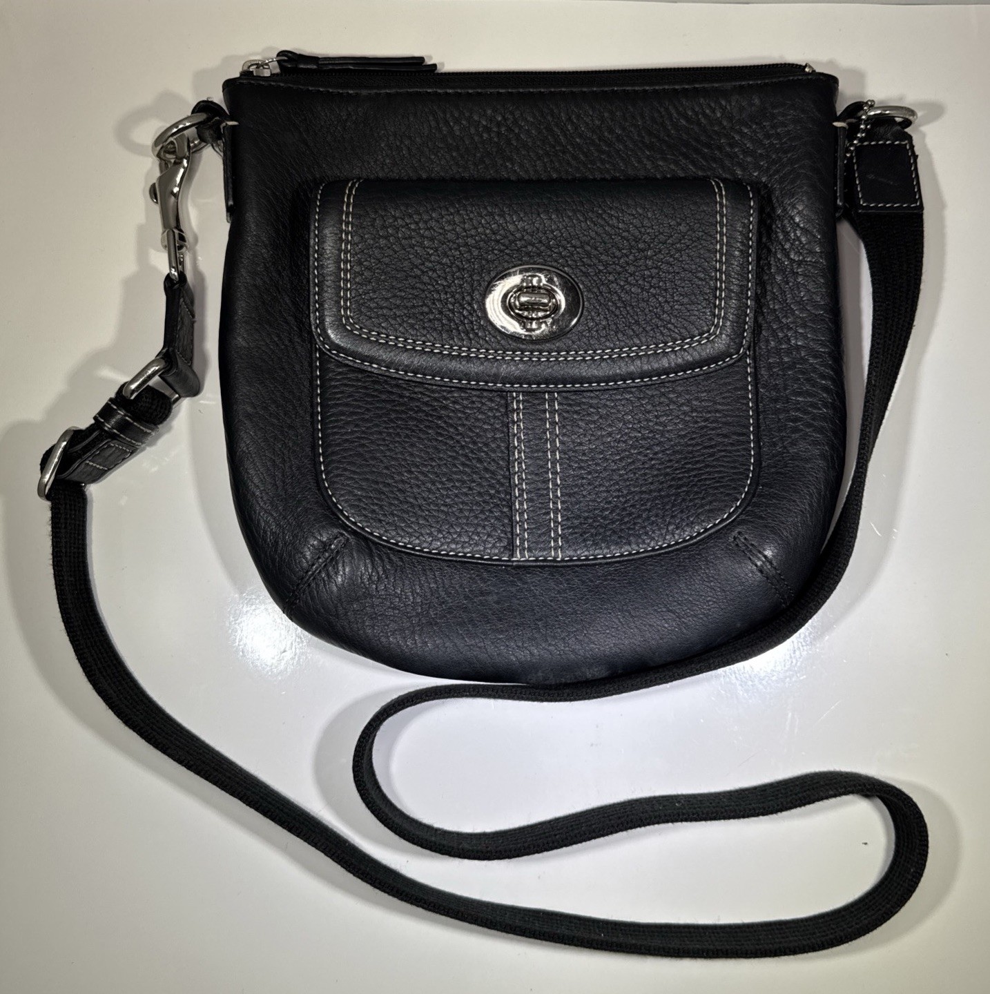 COACH Black Pebbled Leather Small Crossbody Bag Purse Turn Lock Flap Pocket