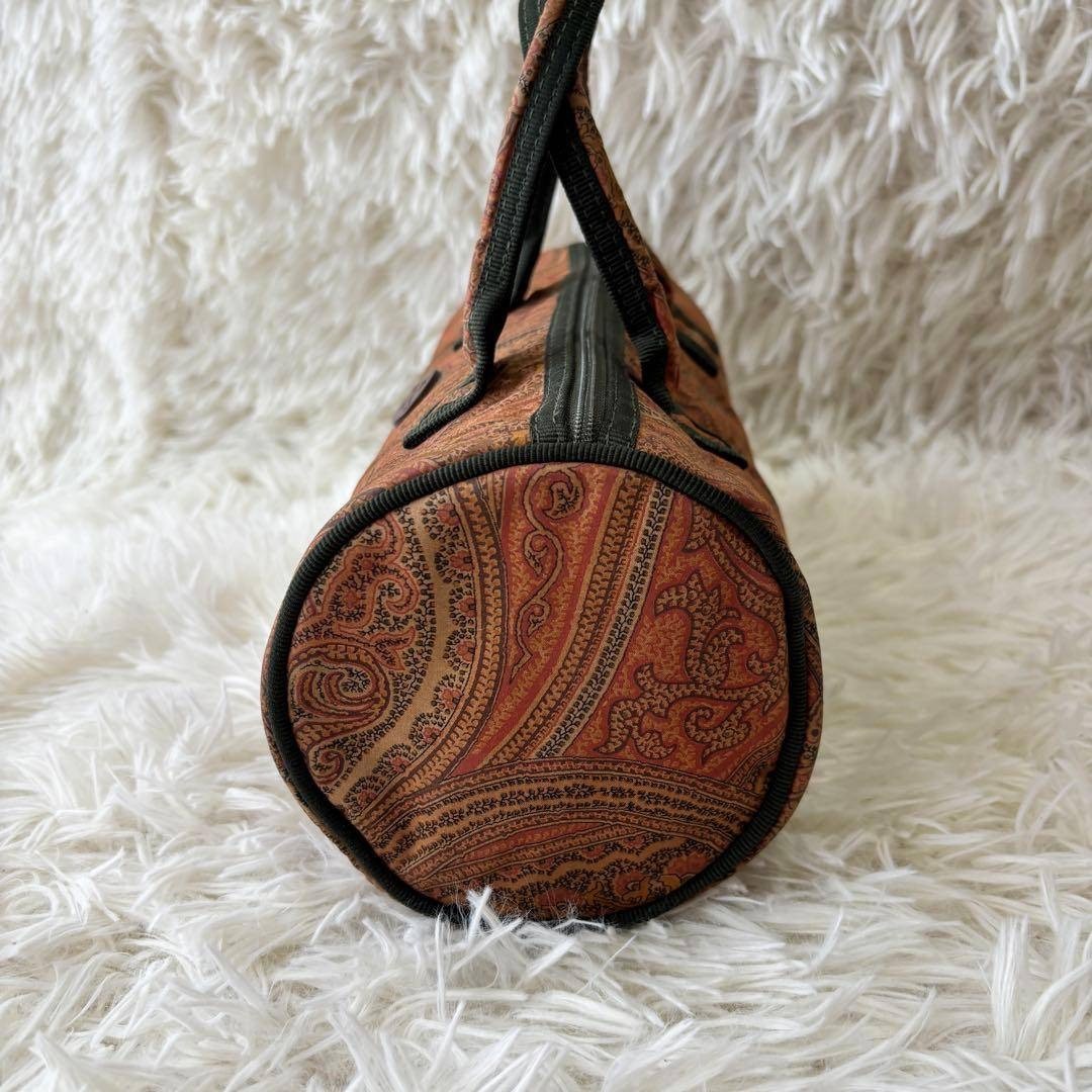 Etro Profumi Vintage Paisley Barrel Bag Orange Brown Canvas Cylinder Handbag