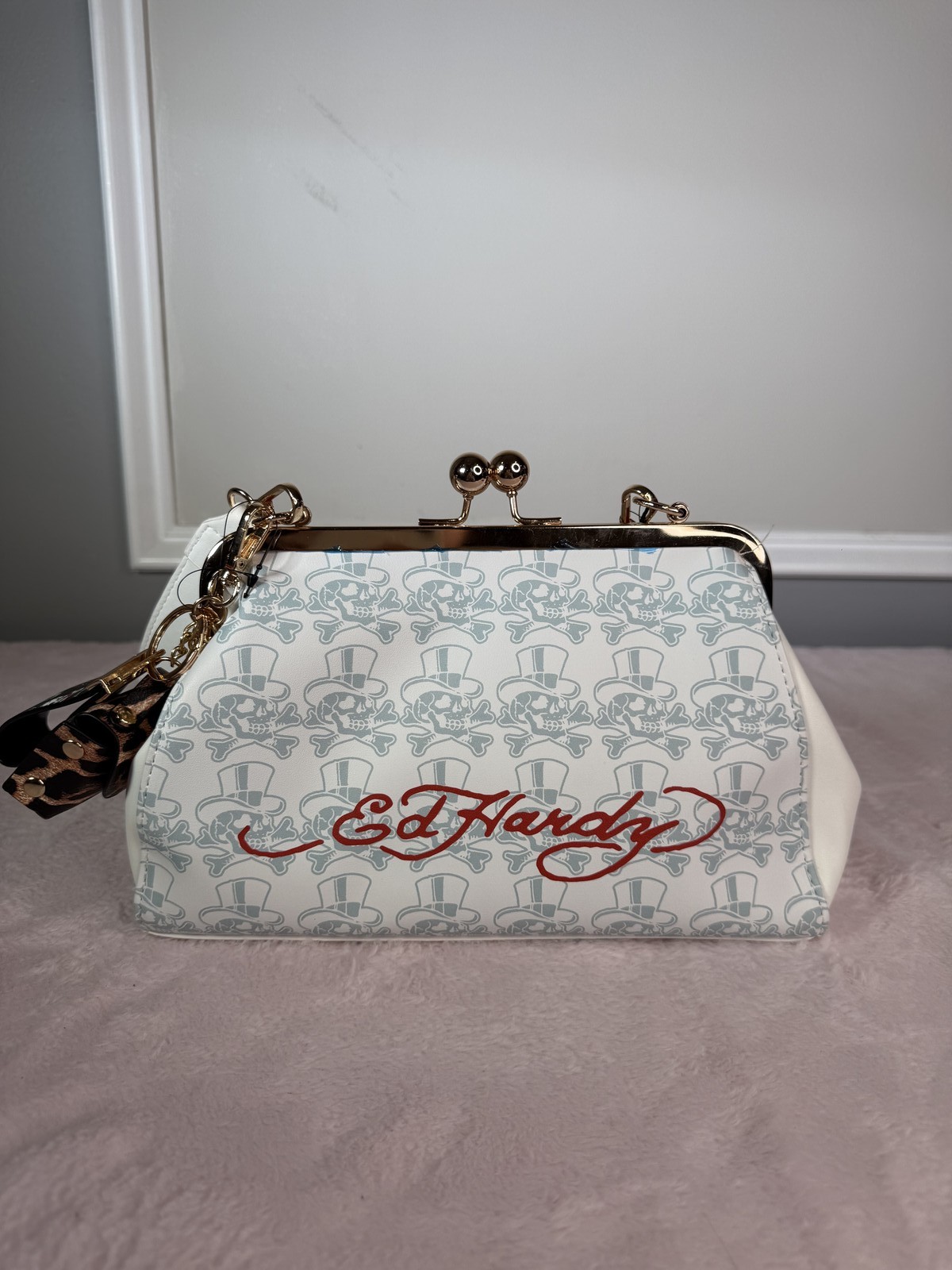 Ed Hardy White Tiger Tattoo Print Shoulder Bag
