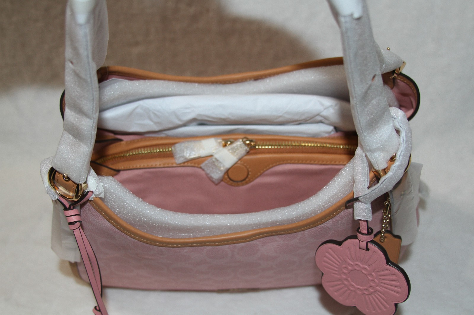 COACH Erin Powder Pink Shoulder Bag In Signature Canvas With Charms Purse NWT