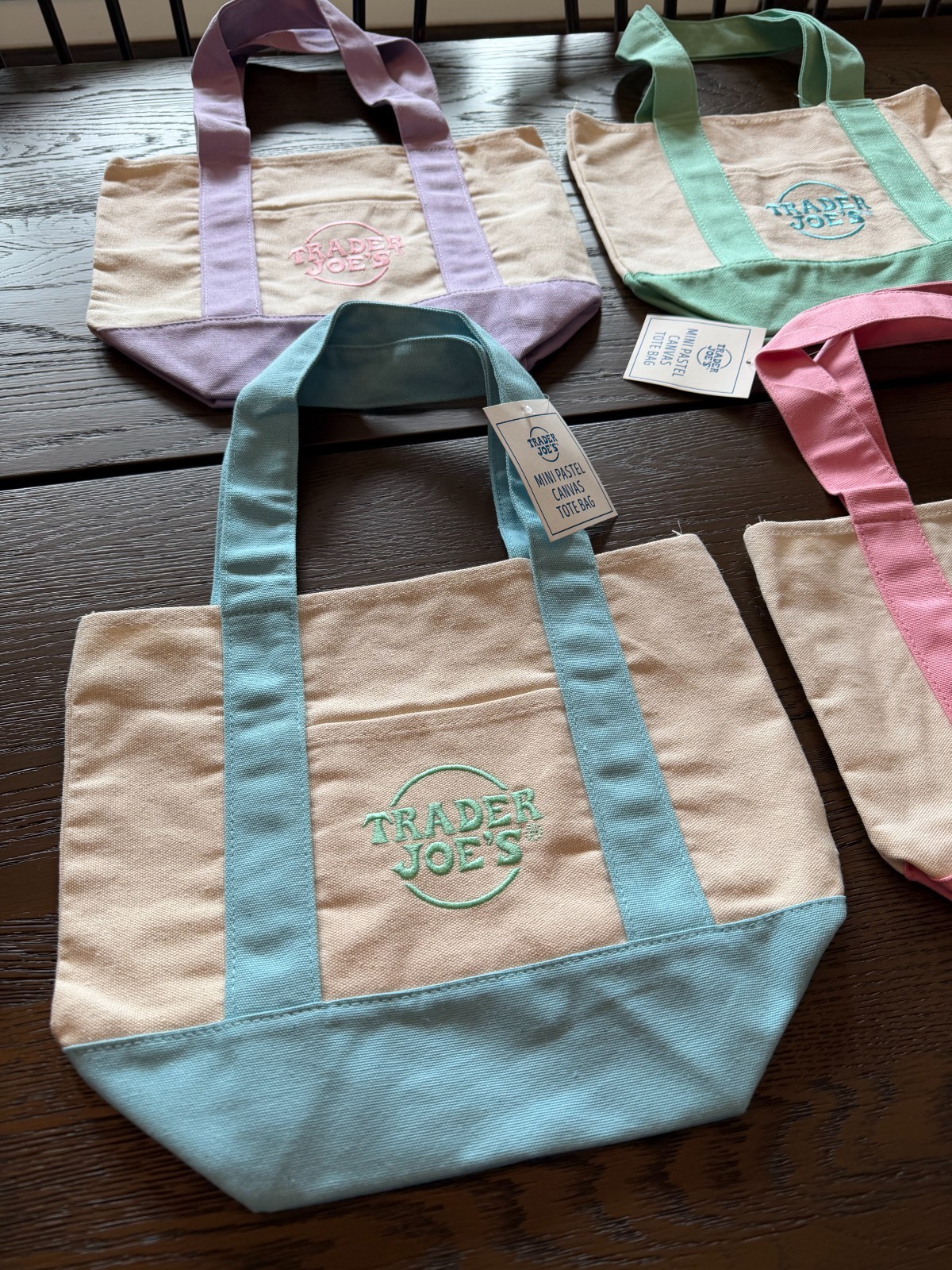 Trader Joe’s mini pastel canvas tote bag set of 4