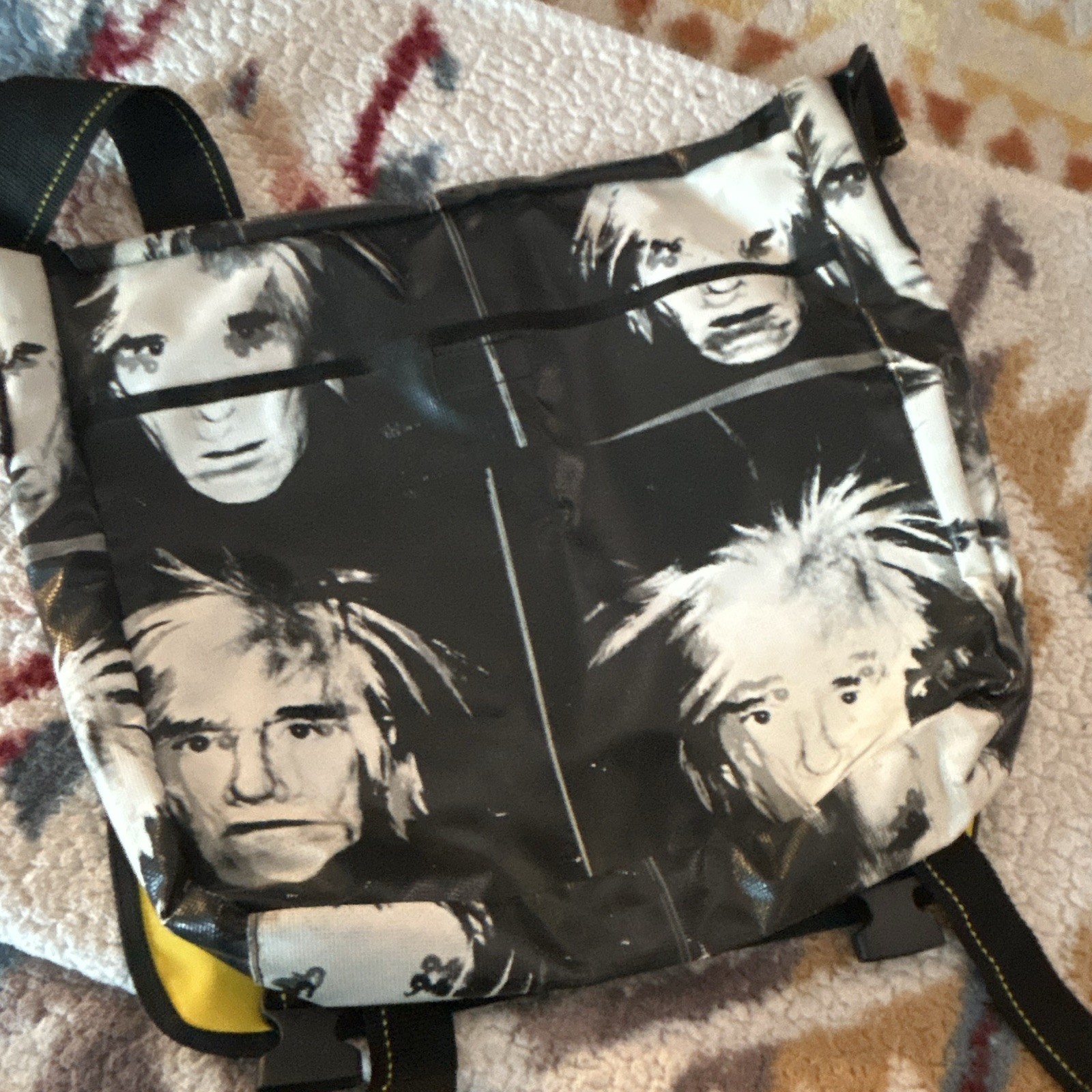 Loop NYC Black & White Graphic Print Messenger Bag Buckle, Adjustable Strap