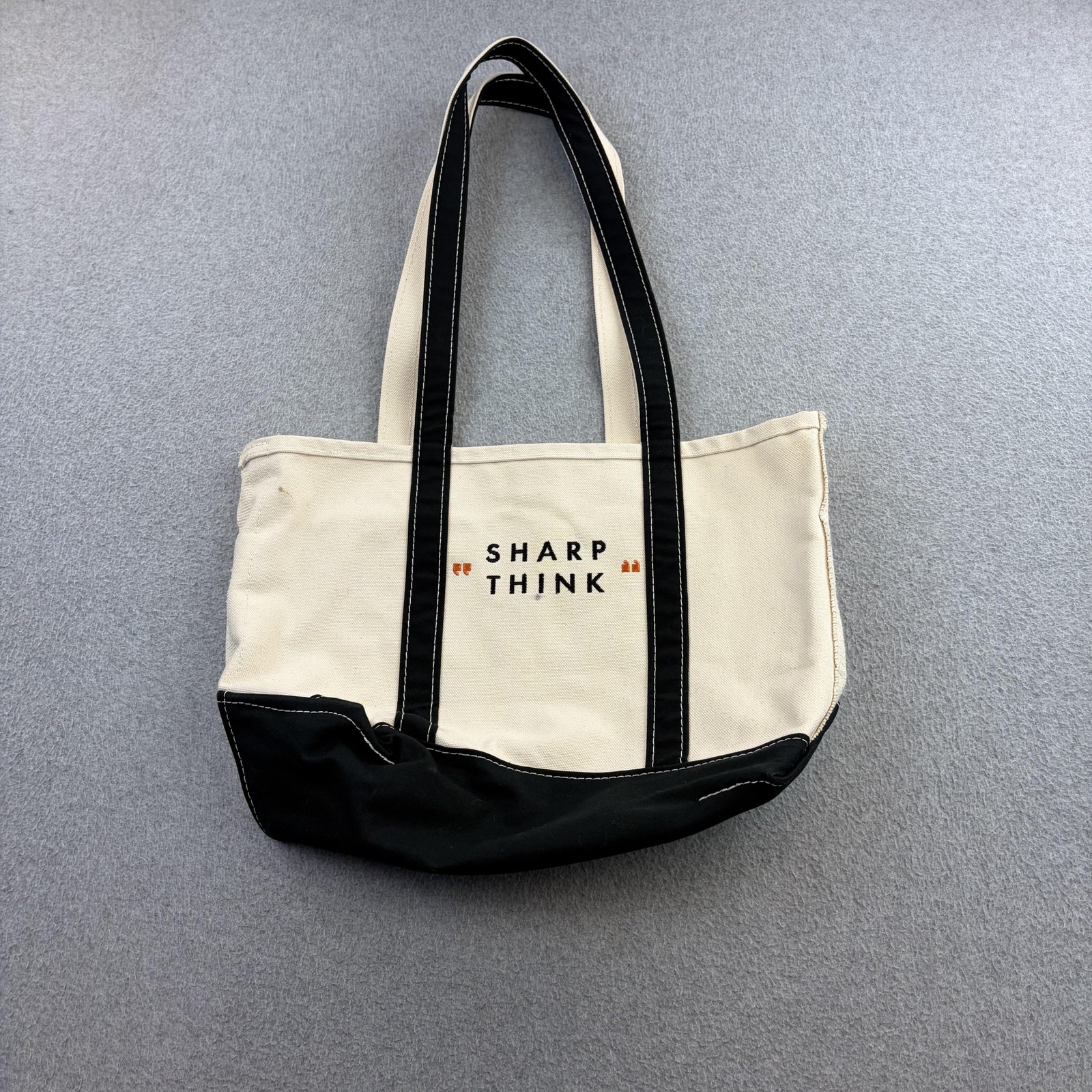 L.L. Bean Tote Bag Small Boat And Tote Canvas Beige Black Embroidered Adult