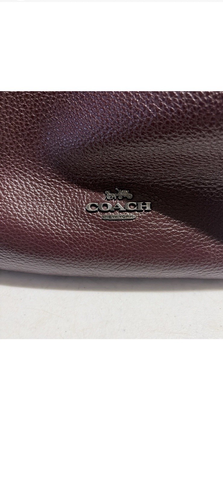Coach Burgundy Pebbled Shoulder Bag Adjustable Strap Zipper Buckle Accent