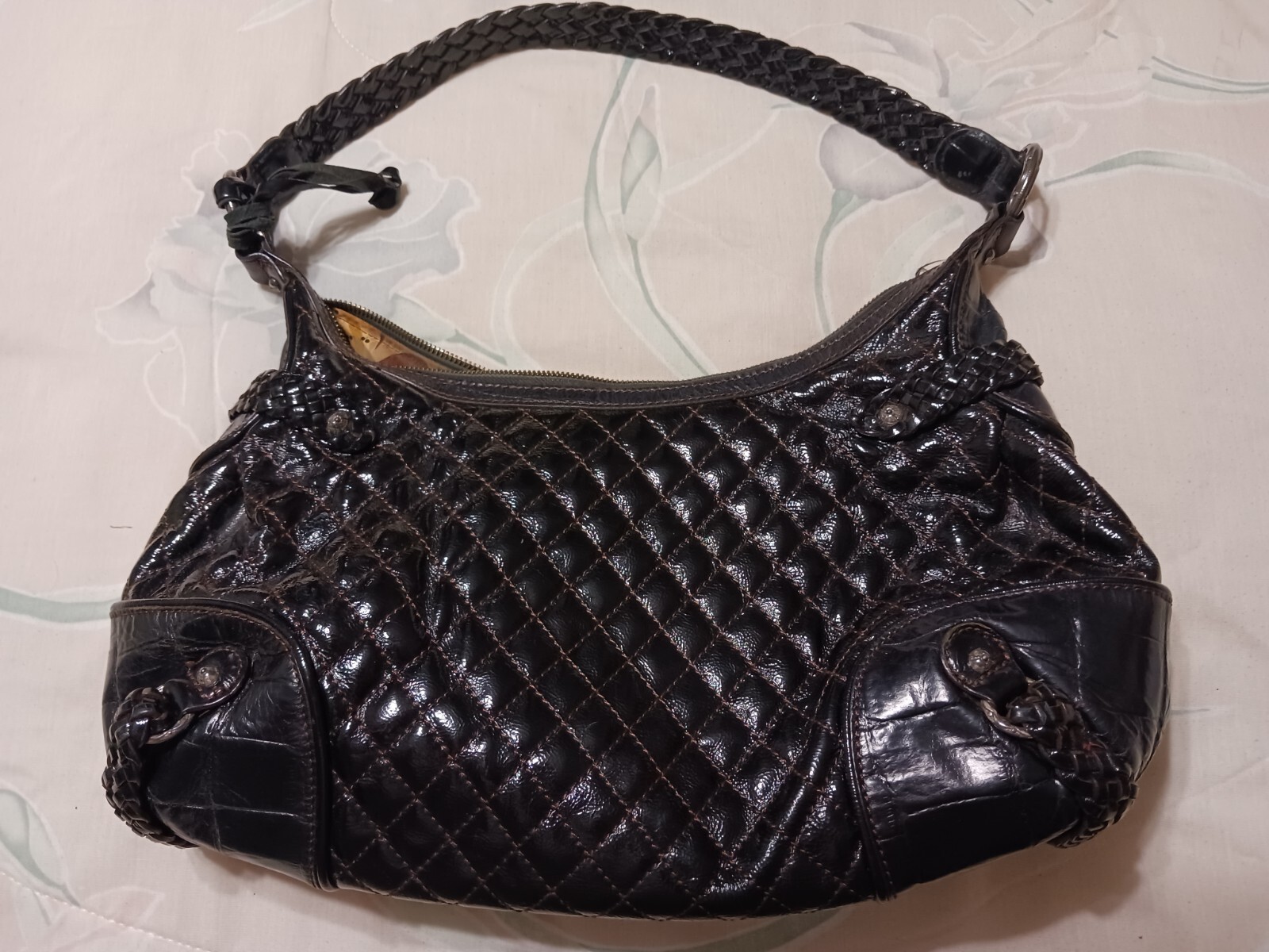 Brighton Collection Leather Black Handbag Purse Woven Strap D594304
